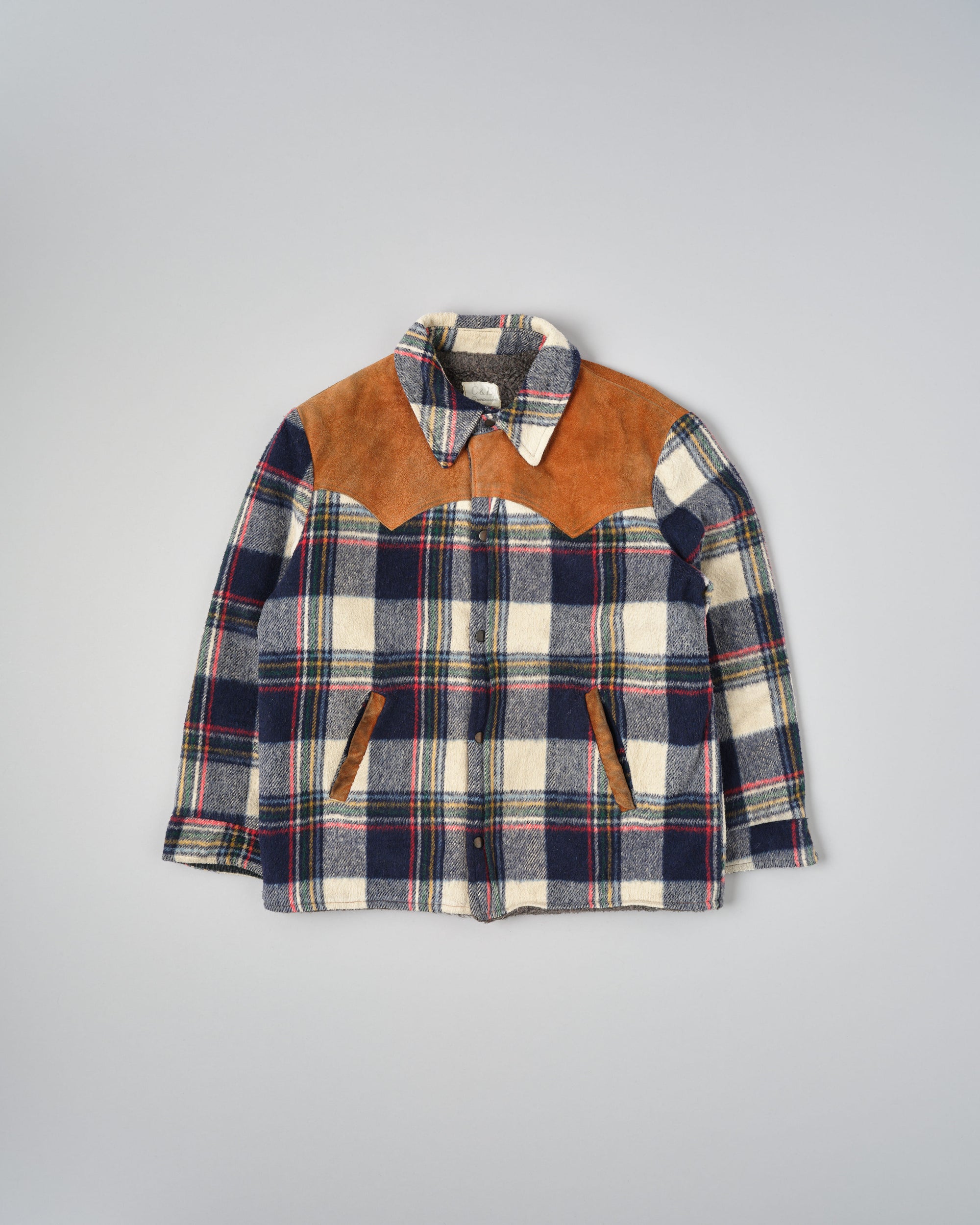 ［~60's］Canadian Vintage Switching Suede Leather Mixed Wool Plaid Jacket