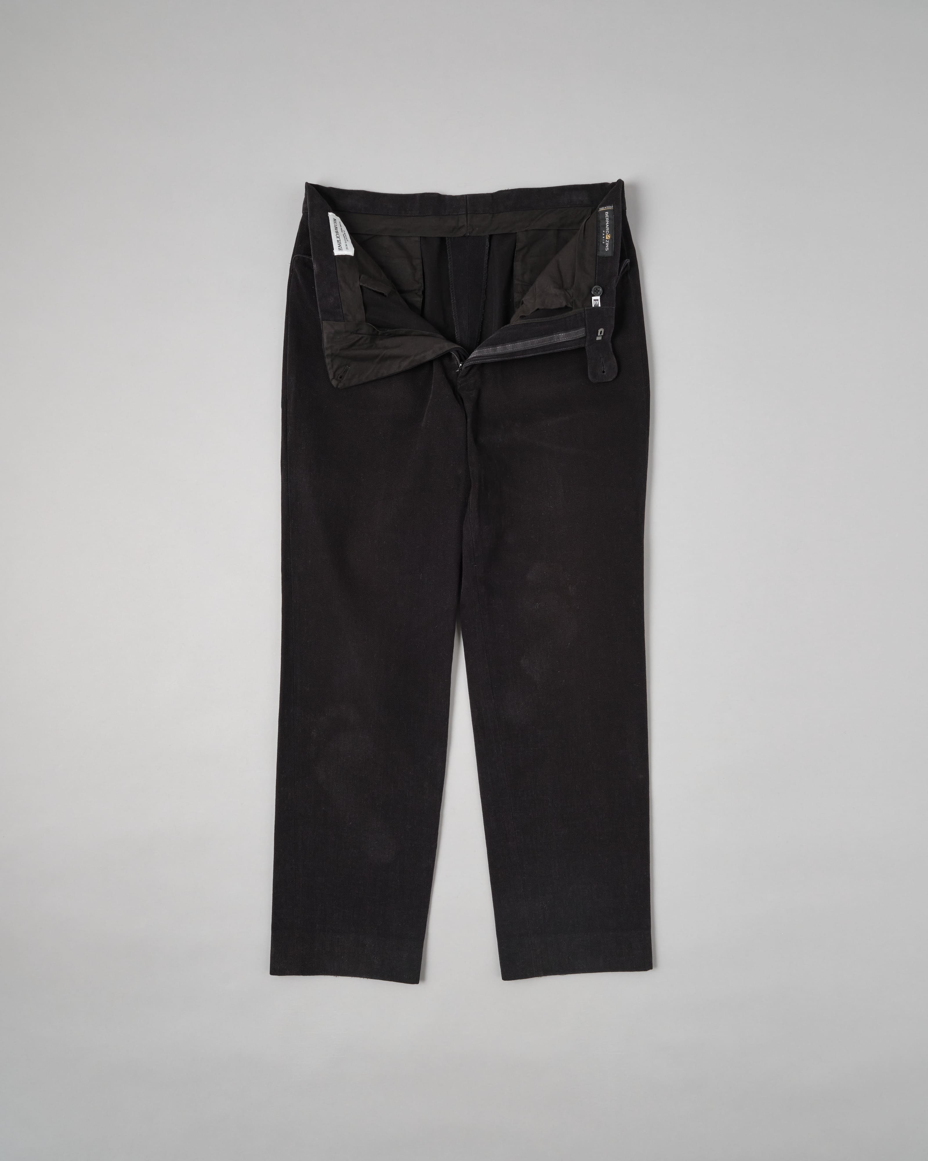 [~90's] Old BERNARD ZINS Black Cotton Twill Trousers Size.44 "EMILIO BATCHI Special Order"