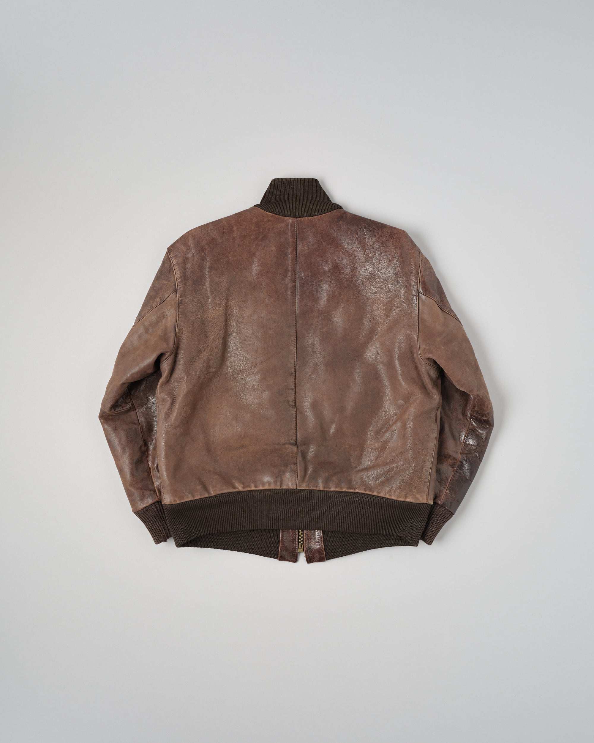 ［~90’s］Old ARMANI JEANS Leather Bomber Jacket Size.50