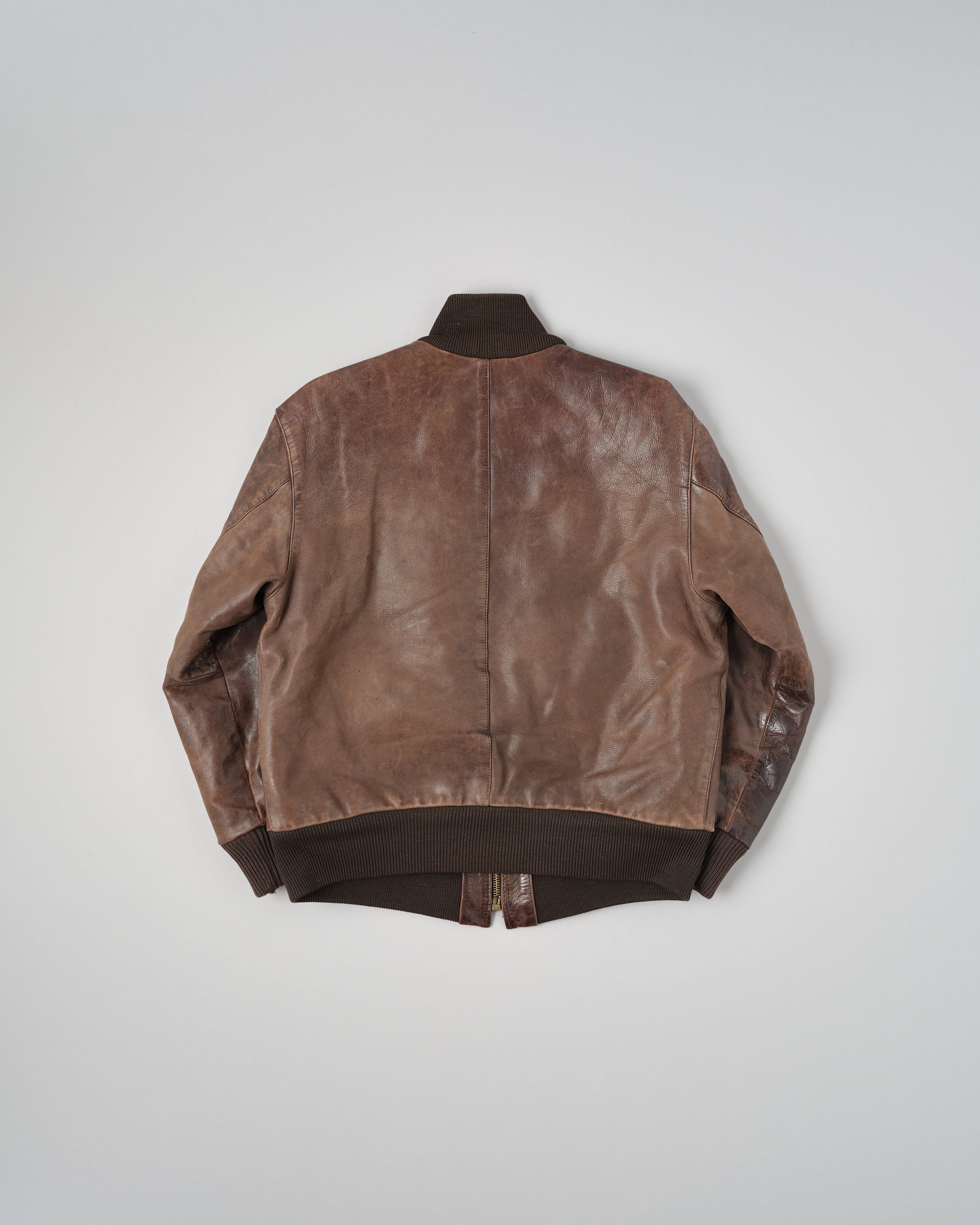 【~90’s】Old ARMANI JEANS Leather Bomber Jacket Size.50