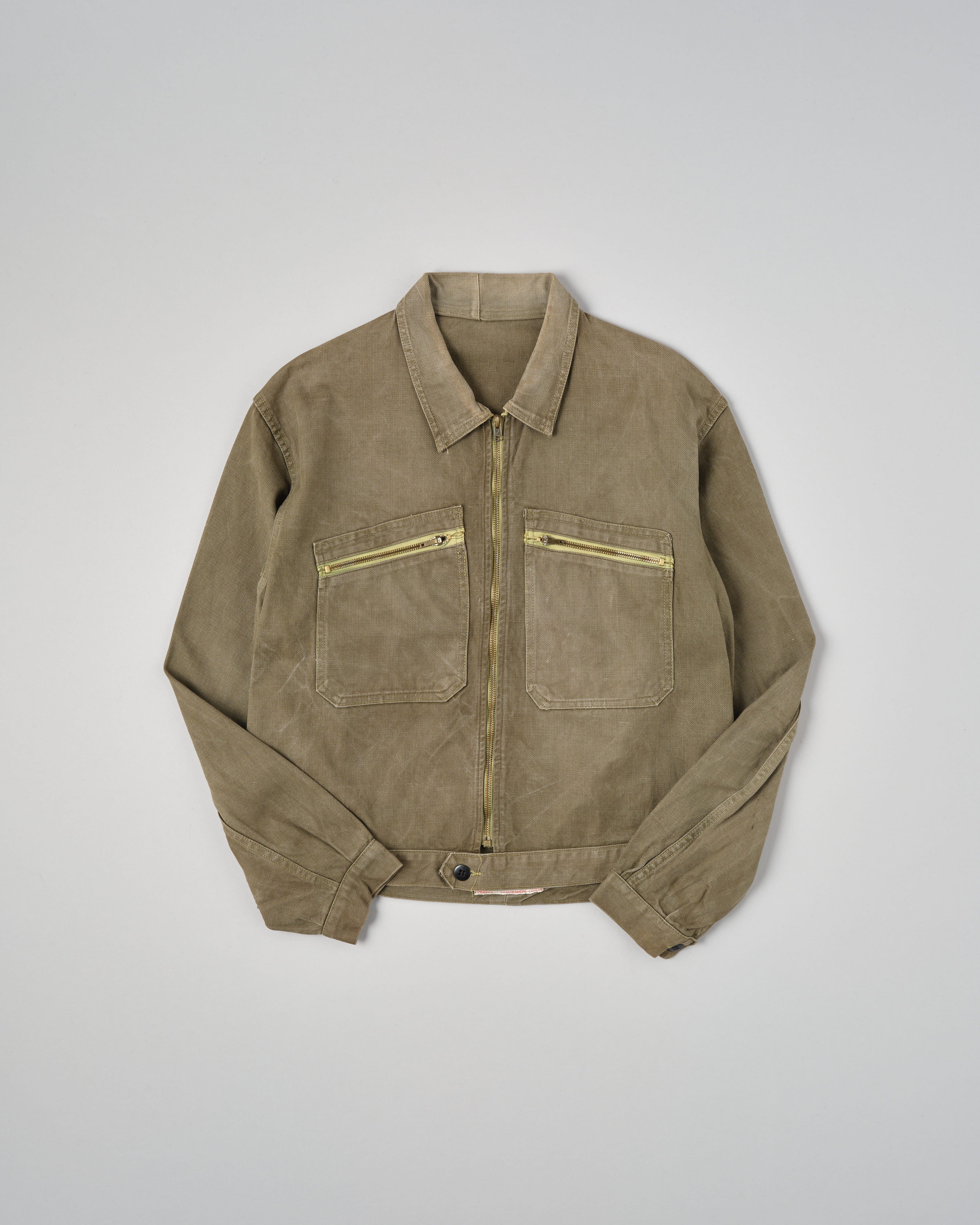 50's］French Vintage Khaki Brown Cotton Twill Cyclist Jacket