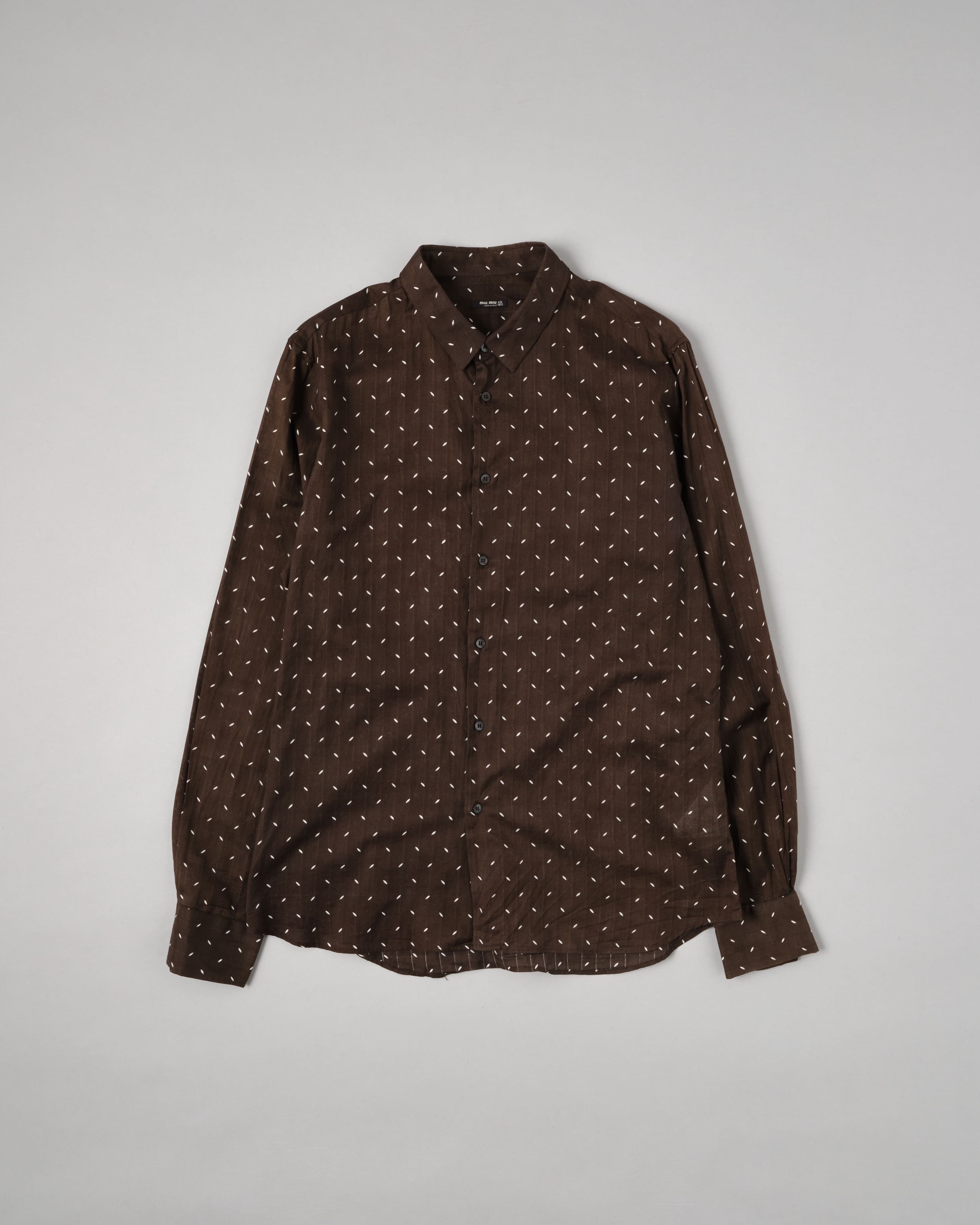 [~00's] Old miu miu Brown Cotton Patterned L/S Sheer Shirt Size.42