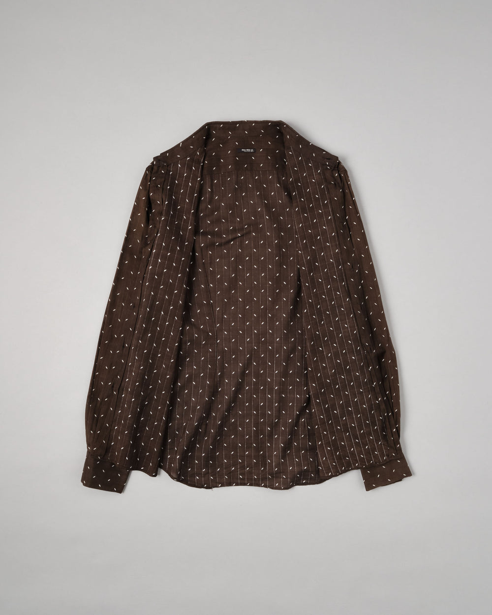 ［~00’s］Old miu miu Brown Cotton Patterned L/S Sheer Shirt Size.42