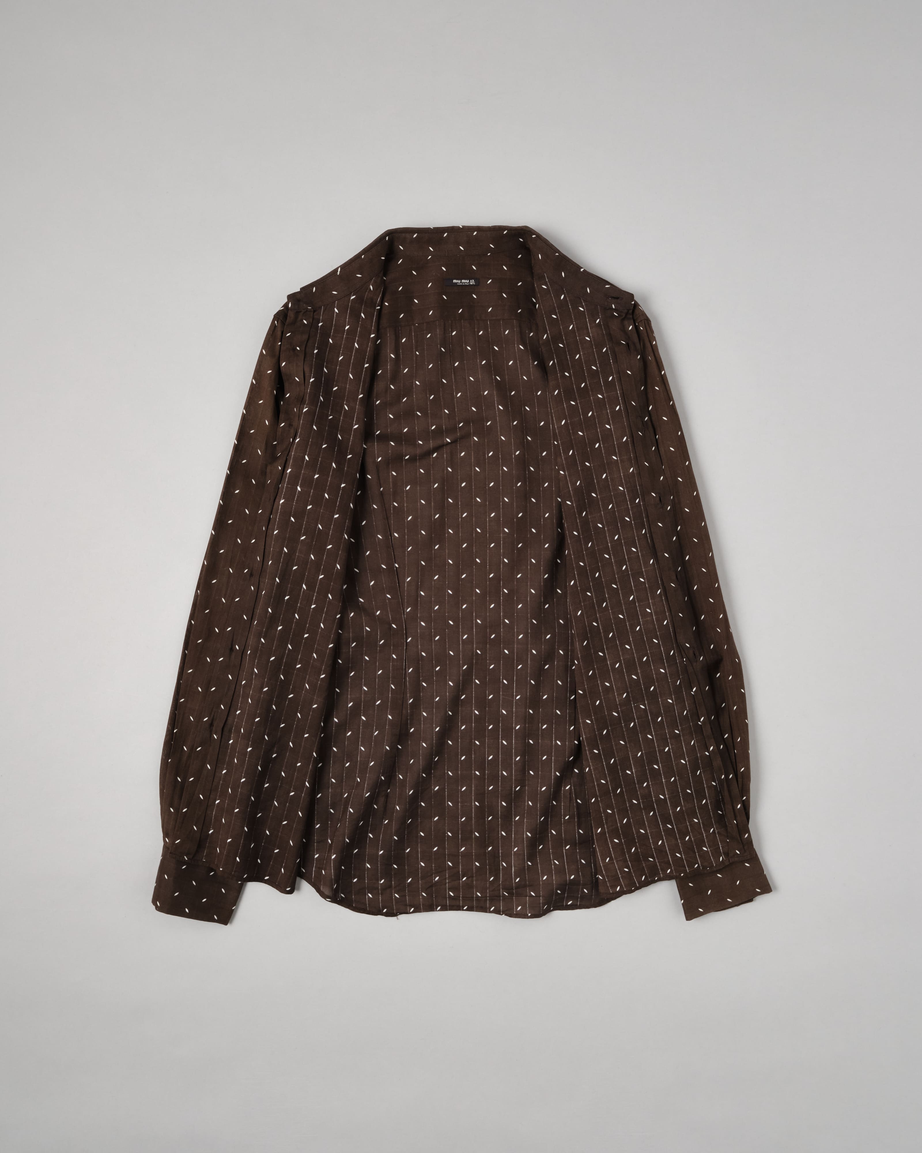 [~00's] Old miu miu Brown Cotton Patterned L/S Sheer Shirt Size.42