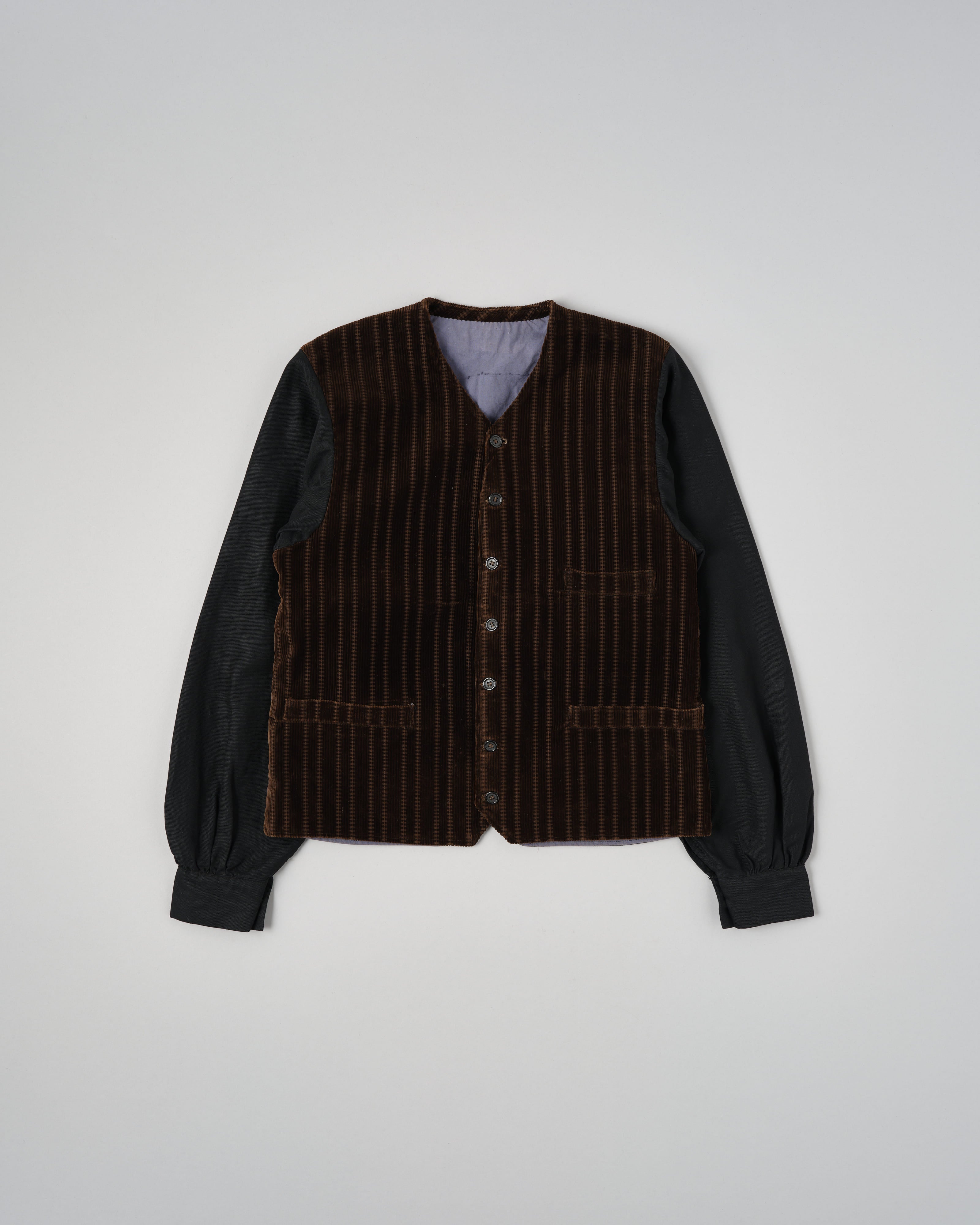 40's］French Vintage Brown Patterned Corduroy Gilet Jacket