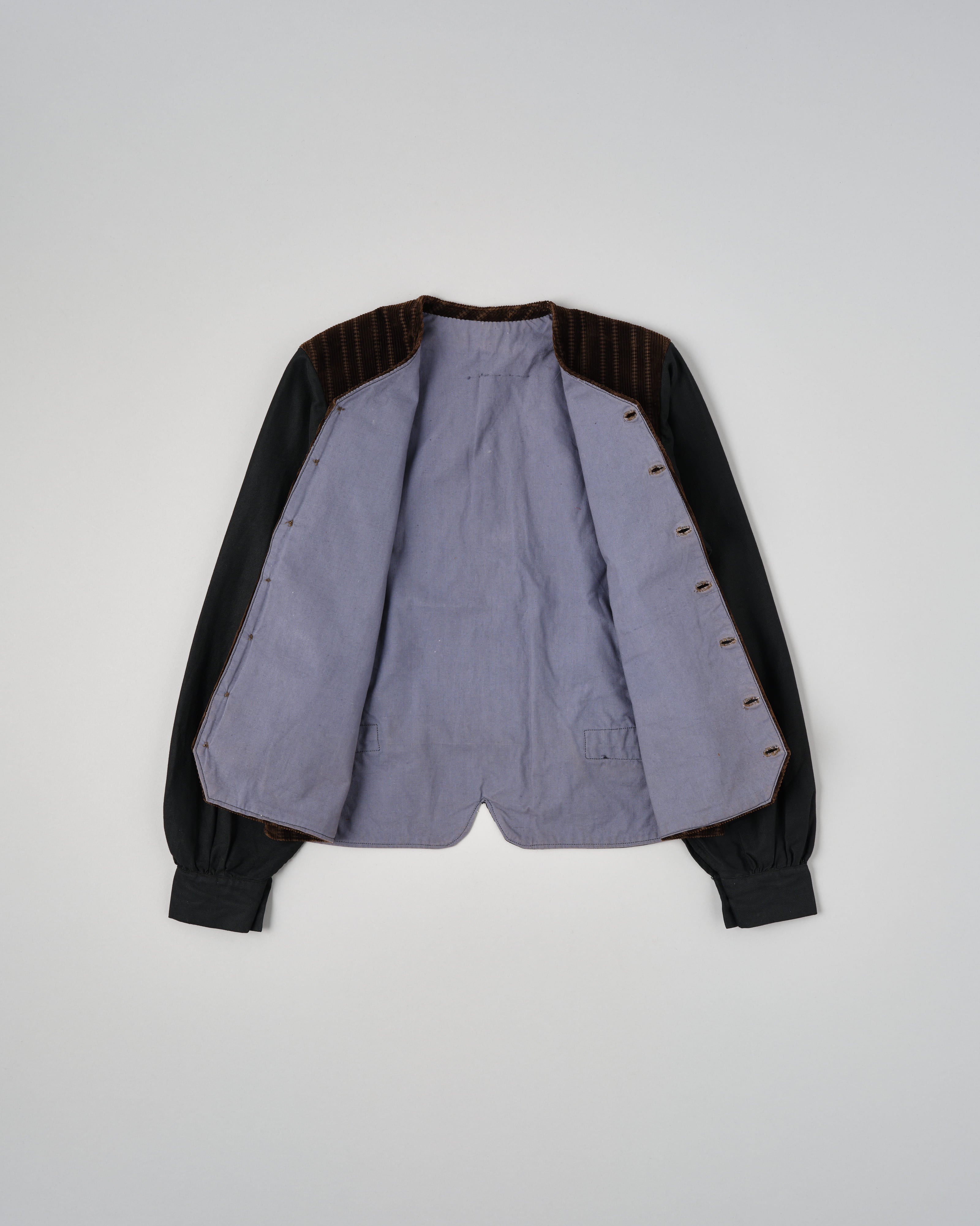 40's］French Vintage Brown Patterned Corduroy Gilet Jacket