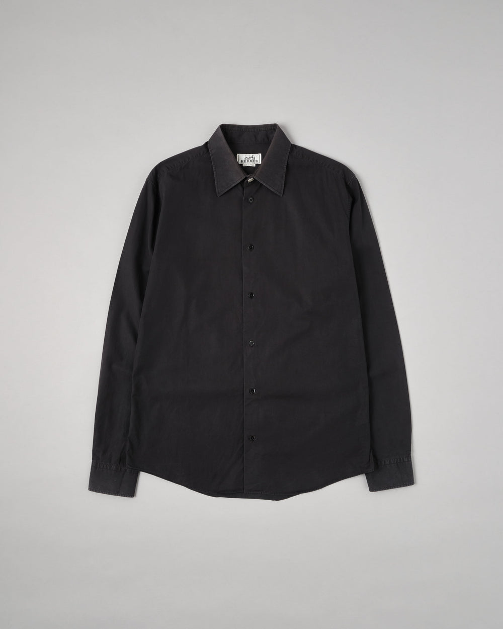 ［~00's］Old Hermès Paris Black Cotton Poplin L/S Shirt With Sellier Button Size.40