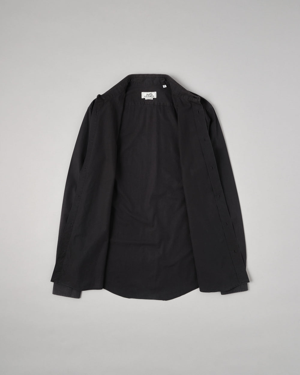 ［~00's］Old Hermès Paris Black Cotton Poplin L/S Shirt With Sellier Button Size.40