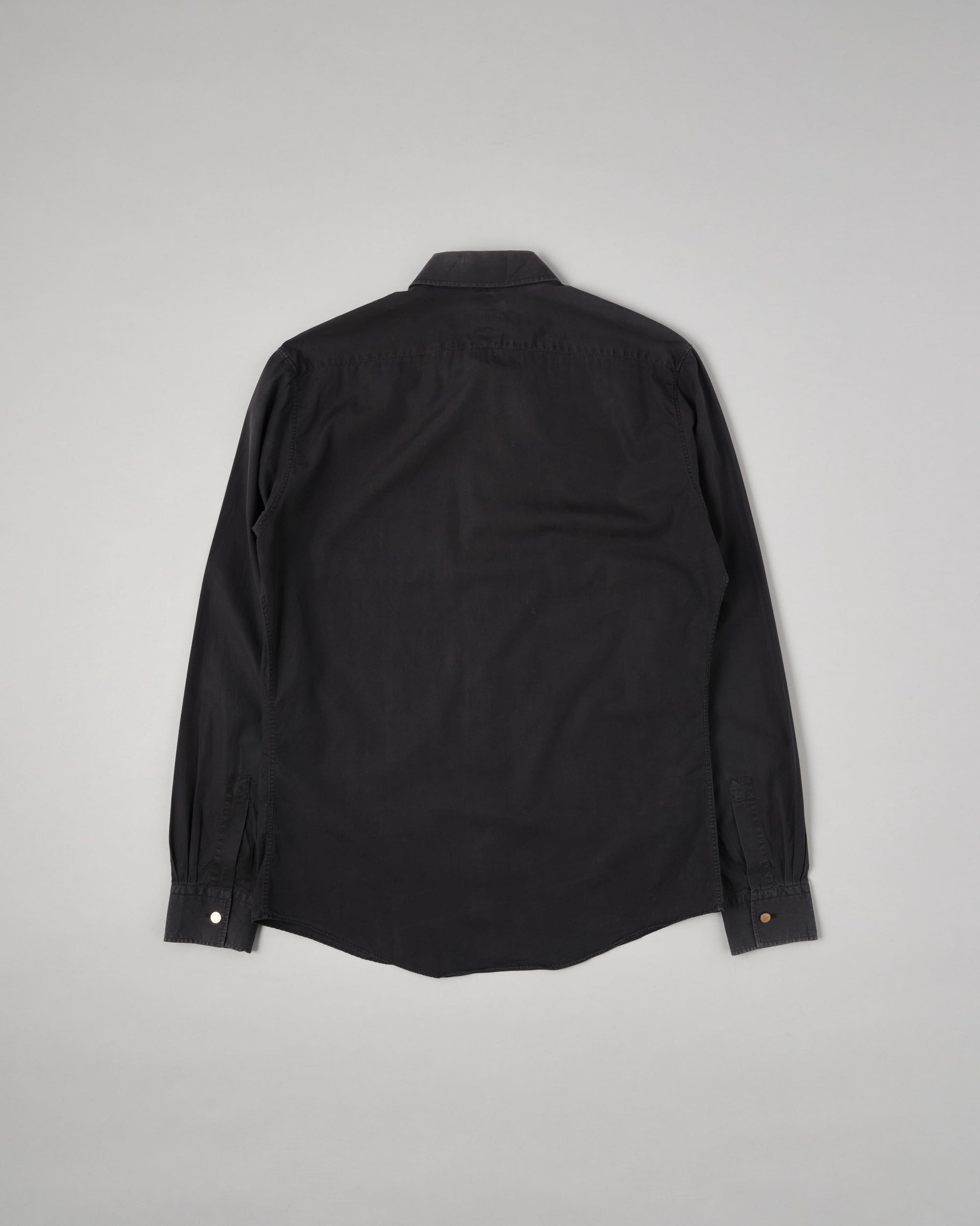 ［~00's］Old Hermès Paris Black Cotton Poplin L/S Shirt With Sellier Button Size.40