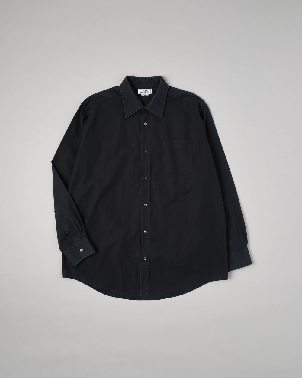 ［~00's］Old Hermès Paris Dark Navy Cotton Poplin L/S Shirt With Sellier Button Size.44