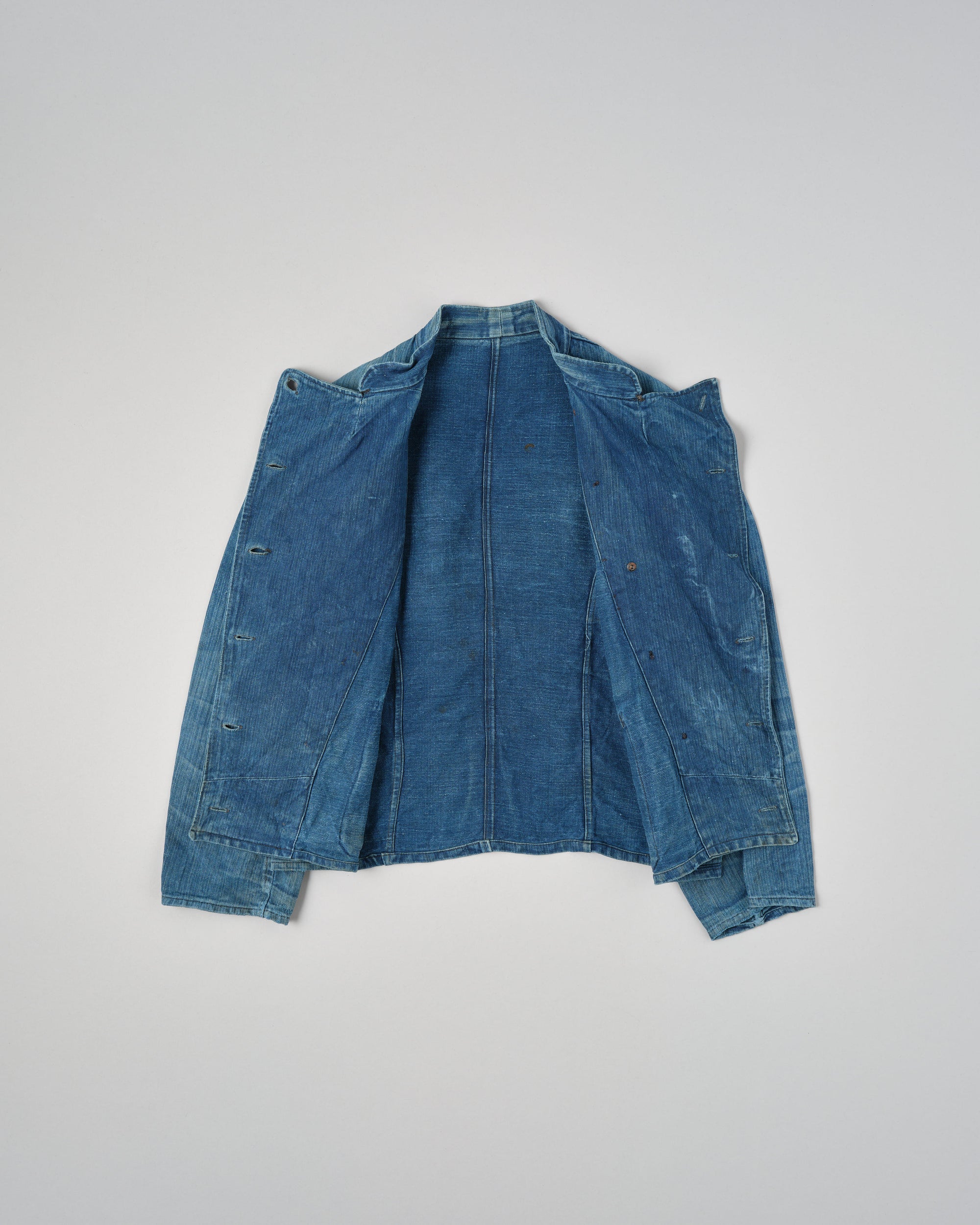 ［~30's］French Army Indigo HBT Linen Double Breasted Mechanic Jacket "Modified"