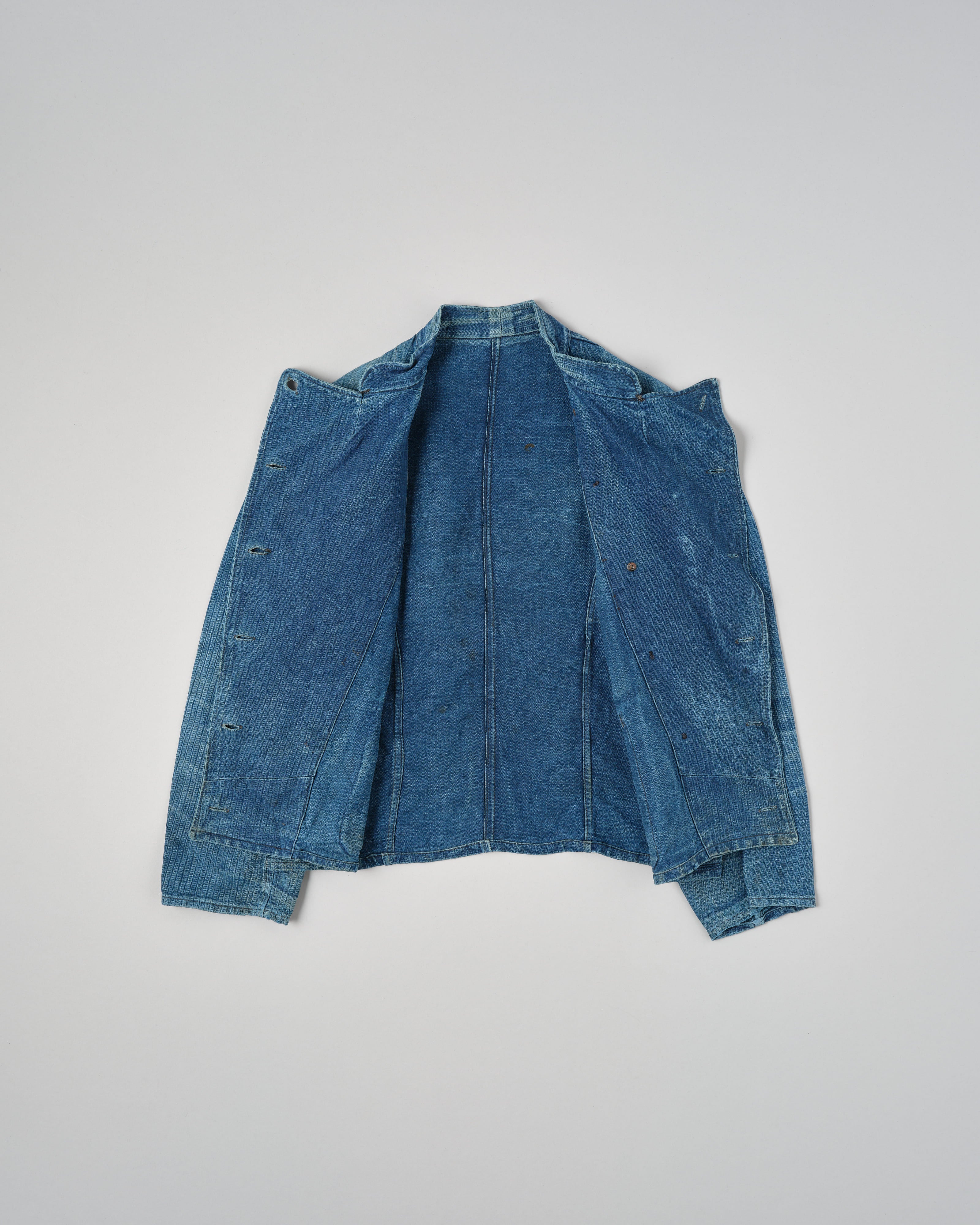 【~30's】French Army Indigo HBT Linen Double Breasted Mechanic Jacket "Modified"