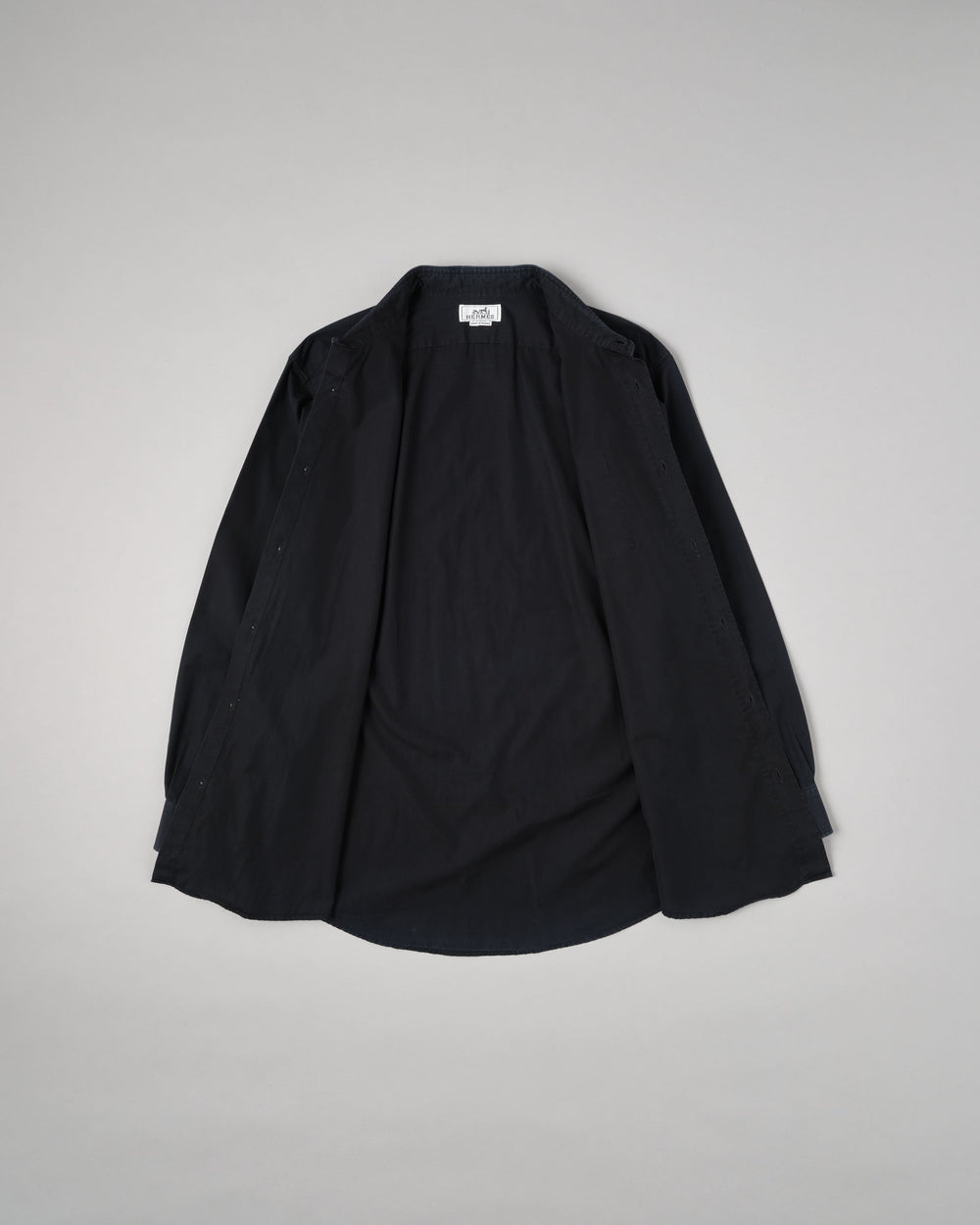 ［~00's］Old Hermès Paris Dark Navy Cotton Poplin L/S Shirt With Sellier Button Size.44