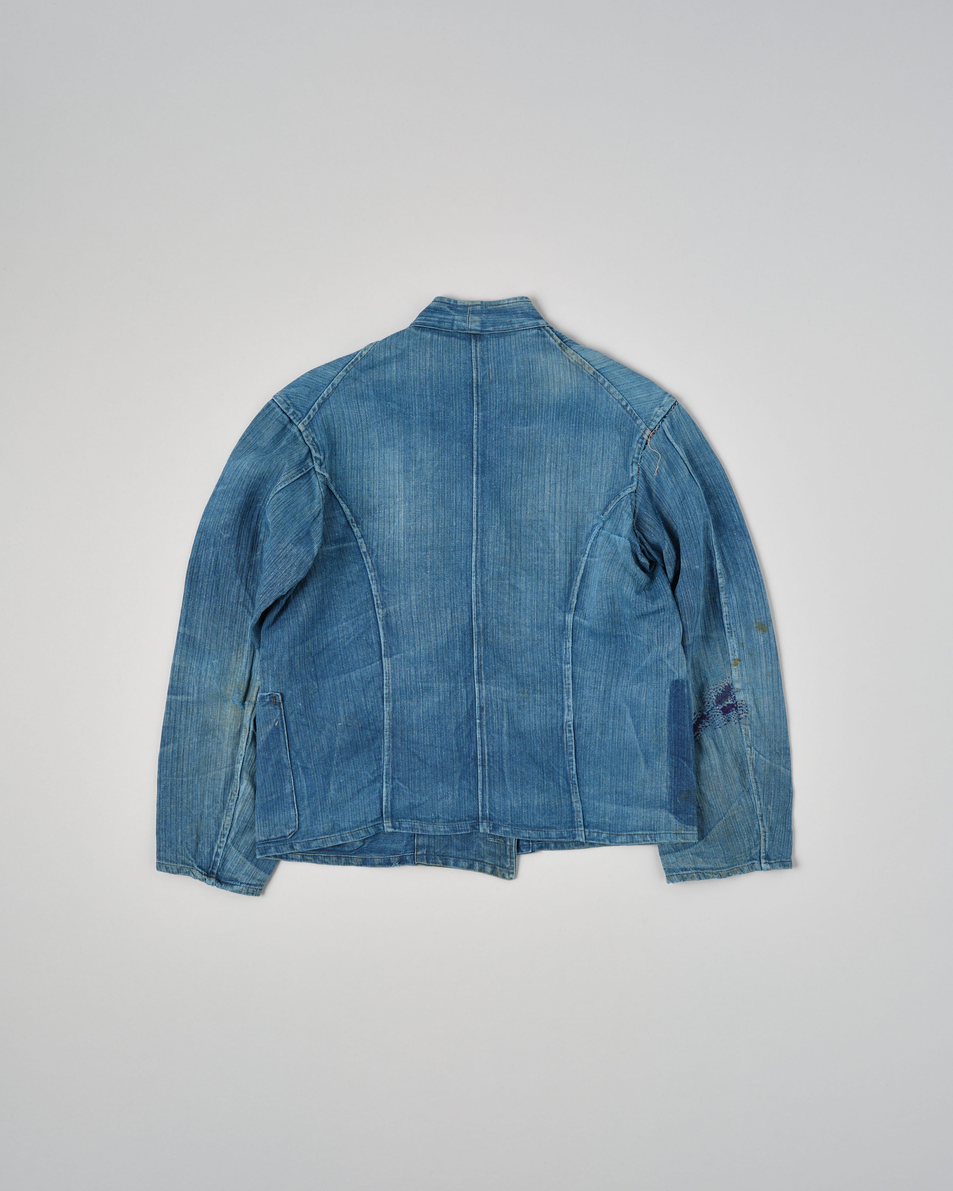 【~30's】French Army Indigo HBT Linen Double Breasted Mechanic Jacket "Modified"