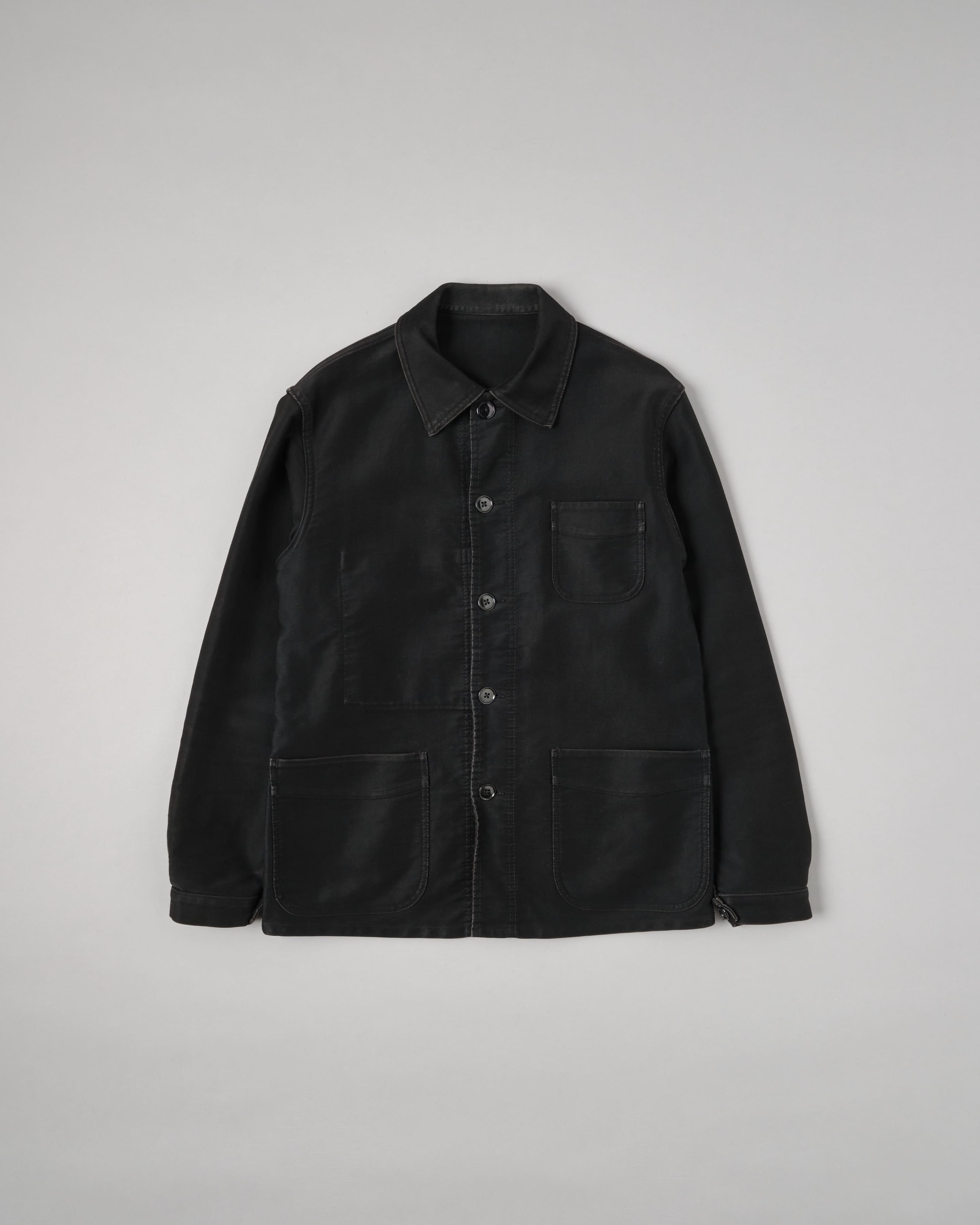 【~50’s】French Vintage Black Moleskin Work Jacket Size.46 "Le Mont St Michel"