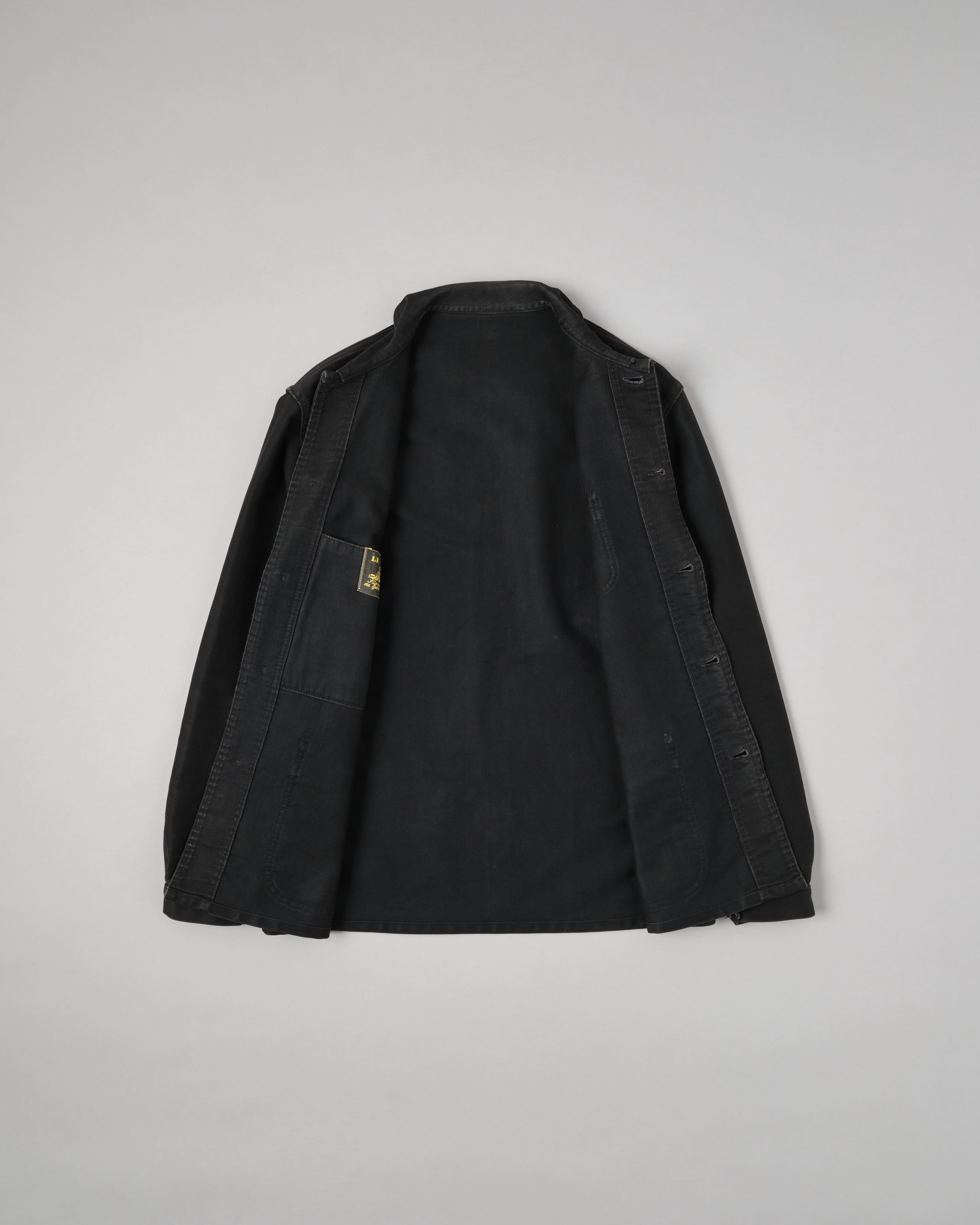 【~50’s】French Vintage Black Moleskin Work Jacket Size.46 "Le Mont St Michel"