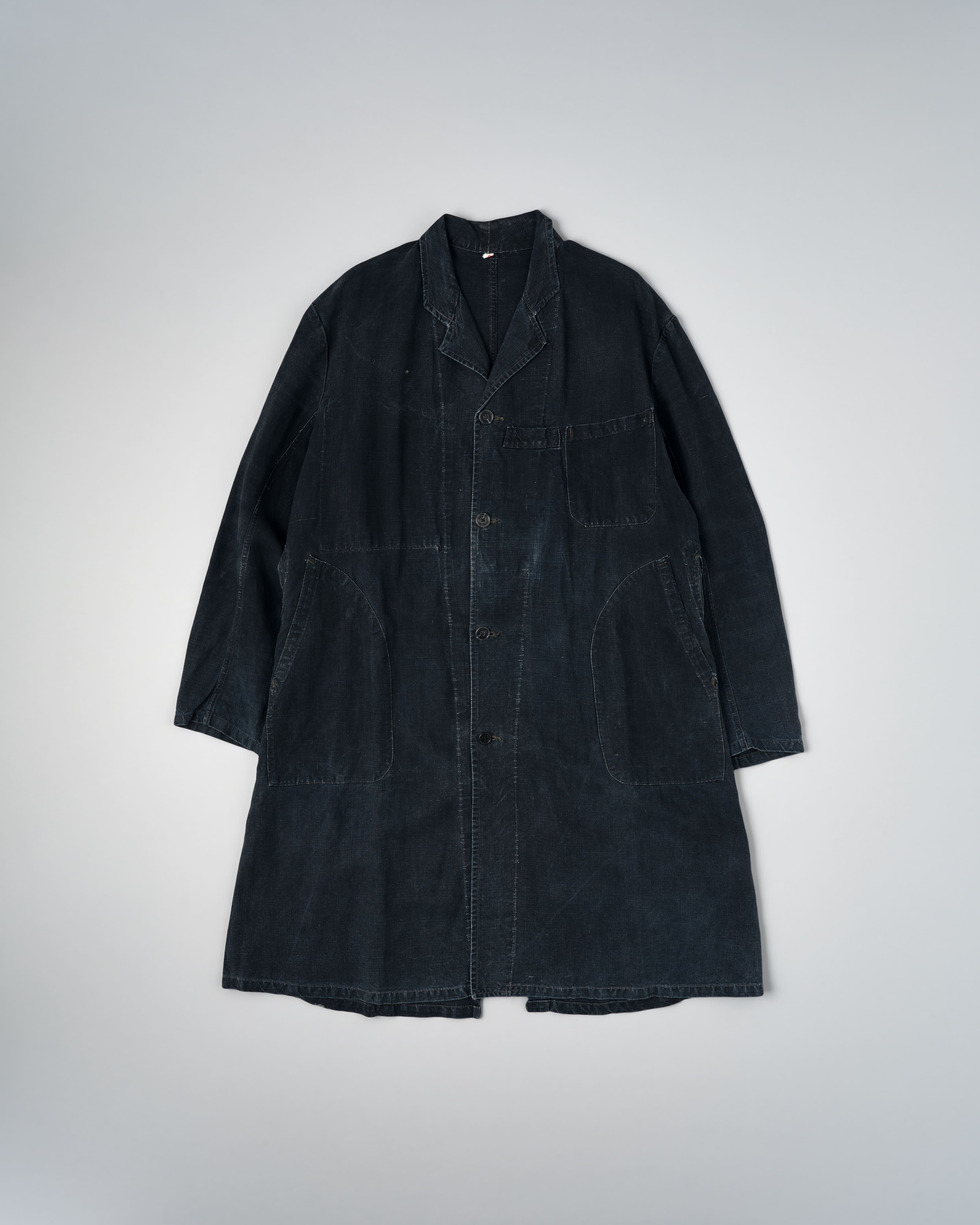 [~40's]เสื้อโค้ท French Vintage Indigo Linen Maquignon Size.50 "AU MOLINEL"