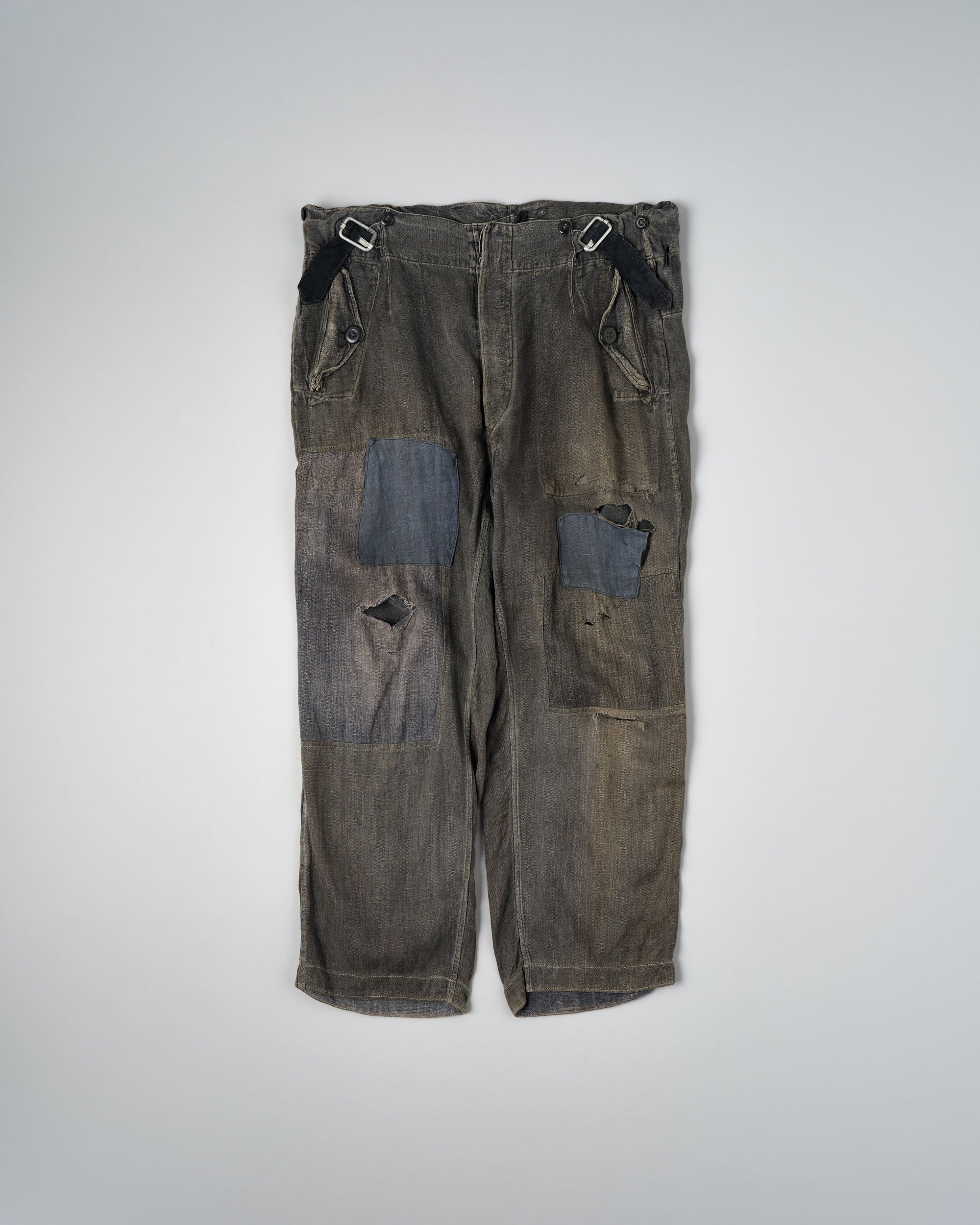 ［~30's］German Air Force Gray Drillich HBT Linen Work Trousers "Unusual Color" "Luftwaffe"