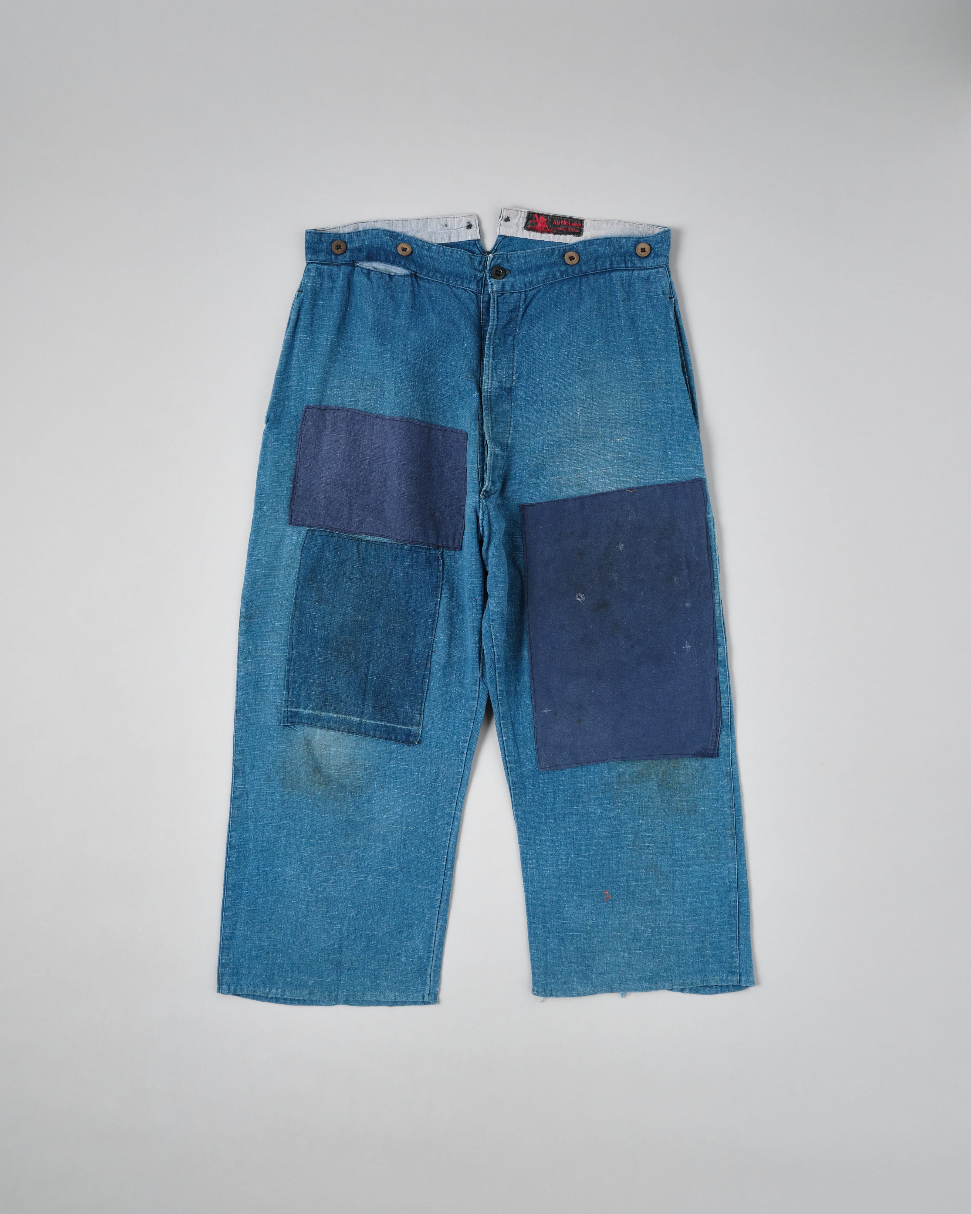 [~ 30's] Pantalon de travail en lin Vintage de chanvre vintage français "Patchwork" "Au Molinel"
