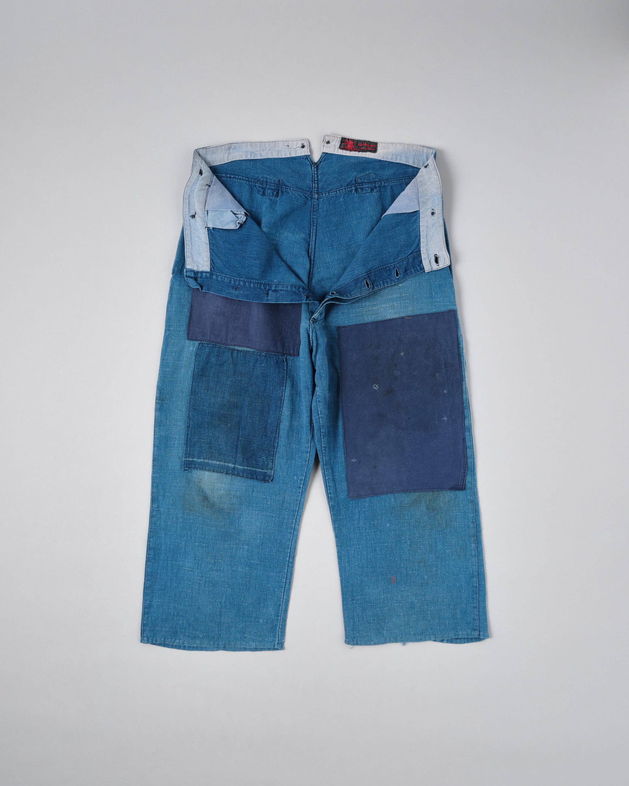 【~30's】French Vintage Indigo Hemp Linen Work Pants "Patchwork" "AU MOLINEL"