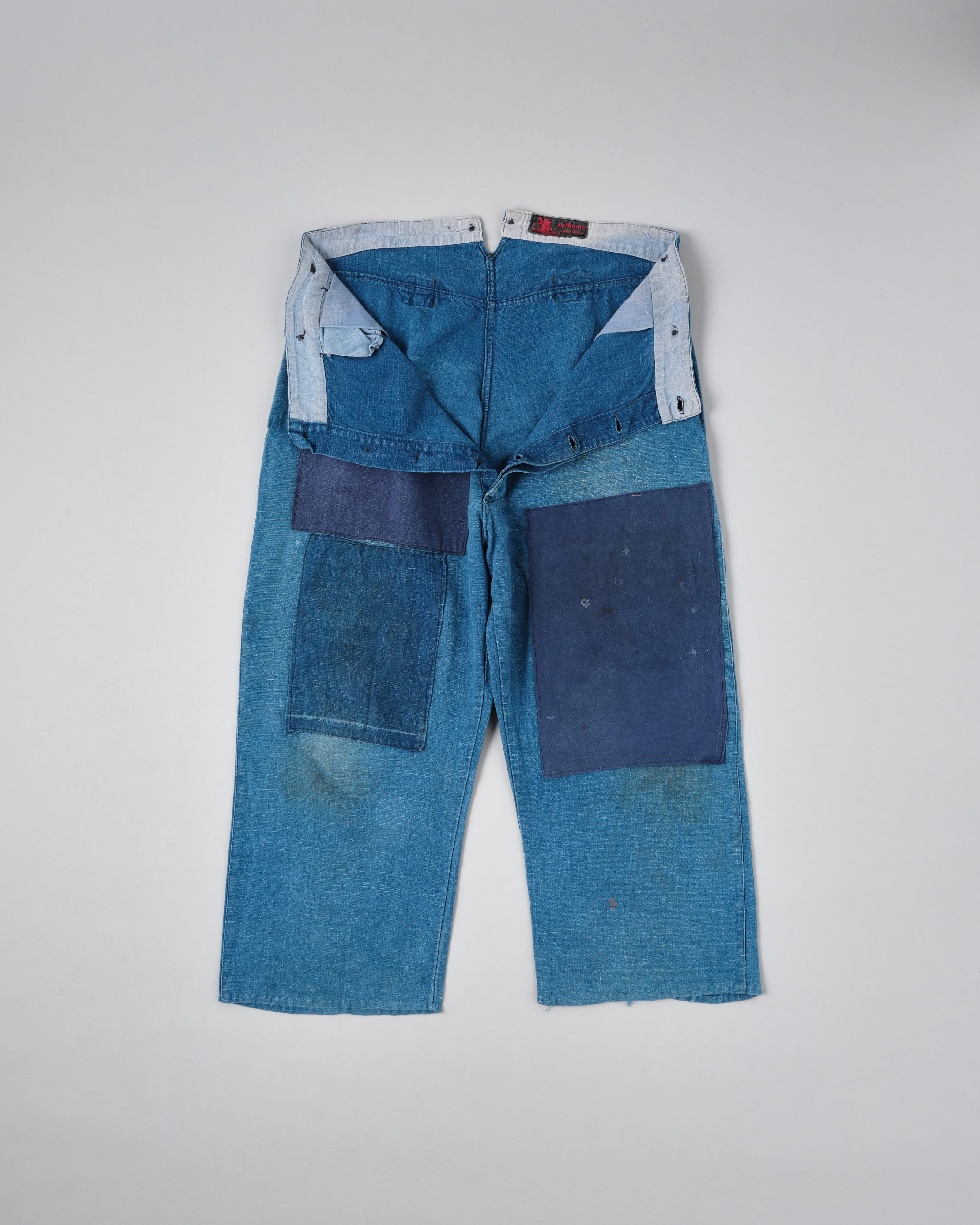 [~ 30's] Pantalon de travail en lin Vintage de chanvre vintage français "Patchwork" "Au Molinel"