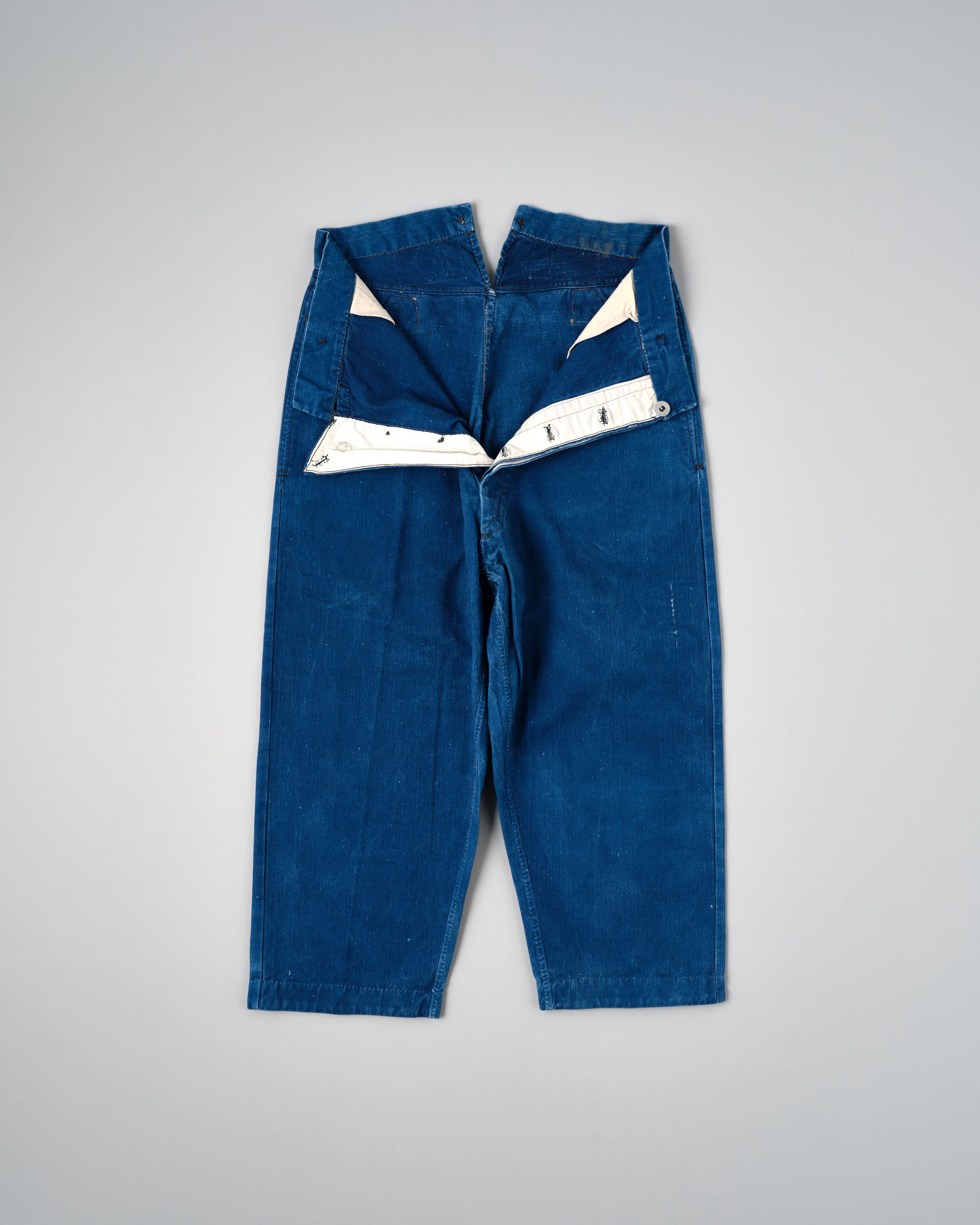 【~30’s】French Army Indigo HBT Cotton Linen Mechanic Trousers