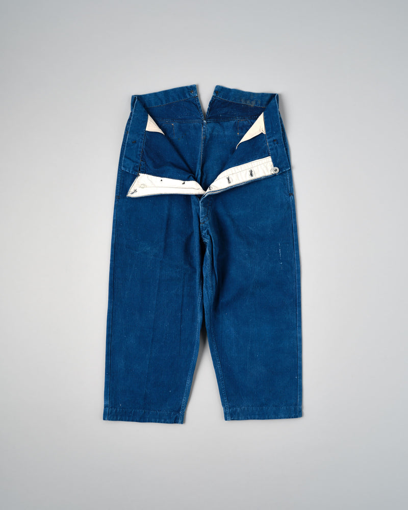 【~30’s】French Army Indigo HBT Cotton Linen Mechanic Trousers