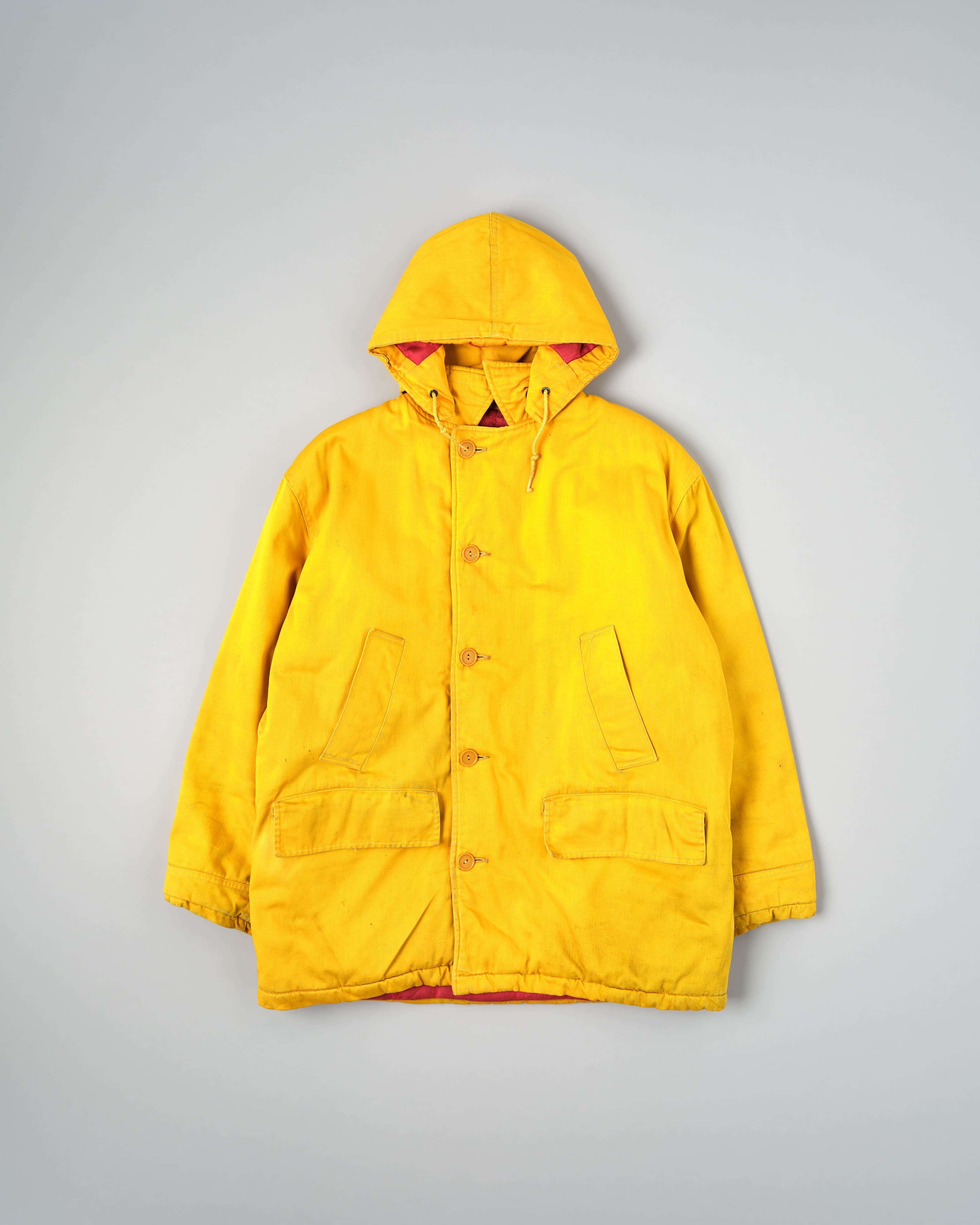 【~60's】British Vintage Detachable Hood Yellow Cotton Satin Mountaineering Jacket