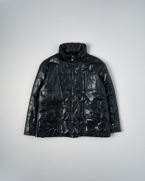 【~90’s】Old ARMANI JEANS Black Leather Puffer Jacket Size.52
