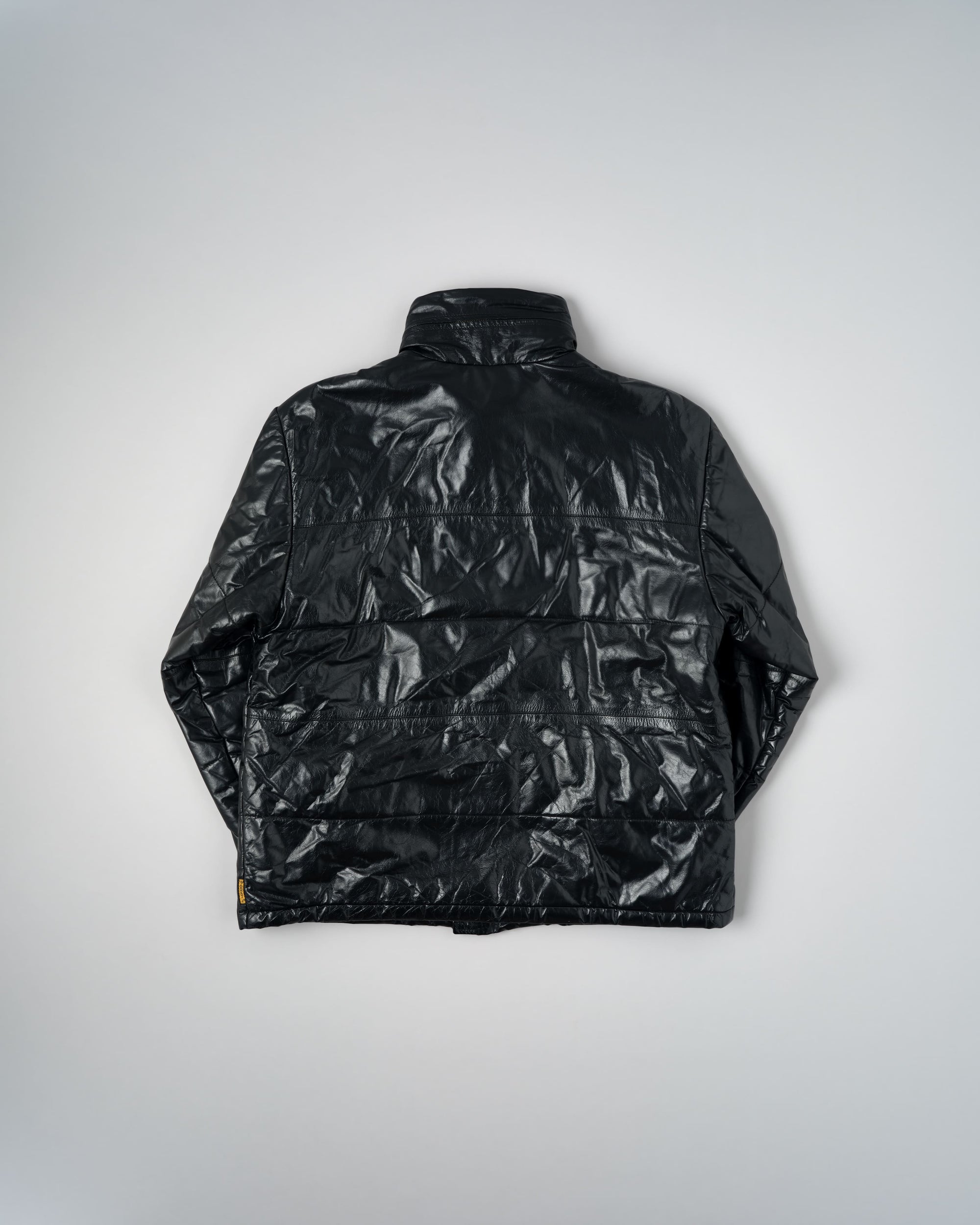 ［~90’s］Old ARMANI JEANS Black Leather Puffer Jacket Size.52