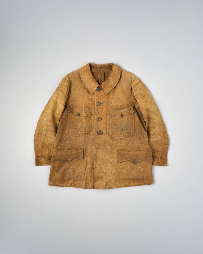 【~30’s】French Vintage Linen Canvas Hunting Jacket With Chin Strap