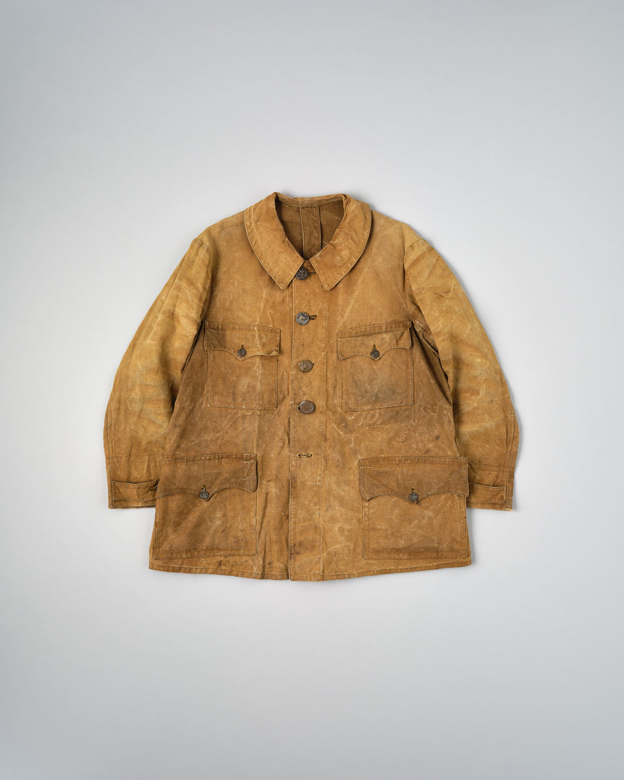 ภาพรวมของ ［~30’s］French Vintage Linen Canvas Hunting Jacket With Chin Strap