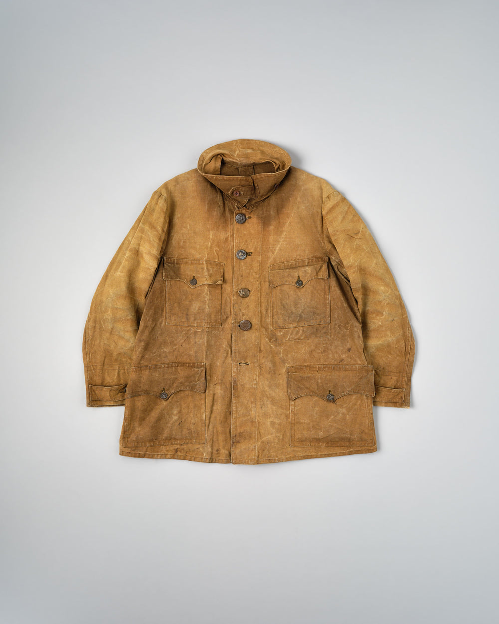 【~30’s】French Vintage Linen Canvas Hunting Jacket With Chin Strap