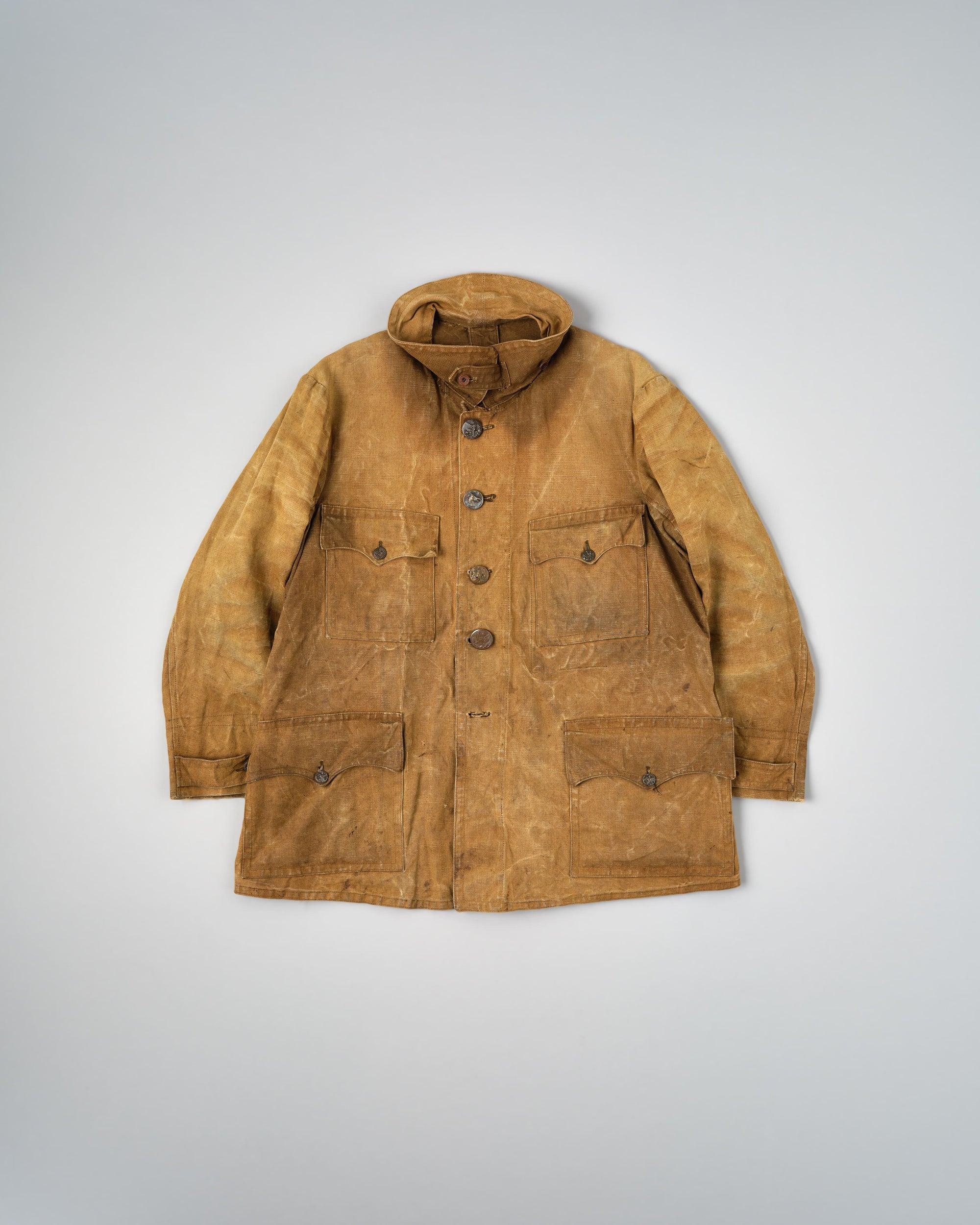 ［~30’s］French Vintage Linen Canvas Hunting Jacket With Chin Strap