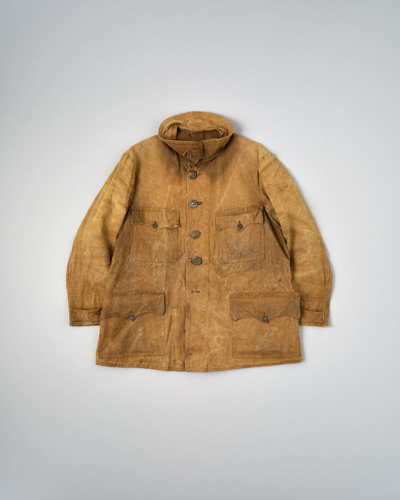 【~30’s】French Vintage Linen Canvas Hunting Jacket With Chin Strap