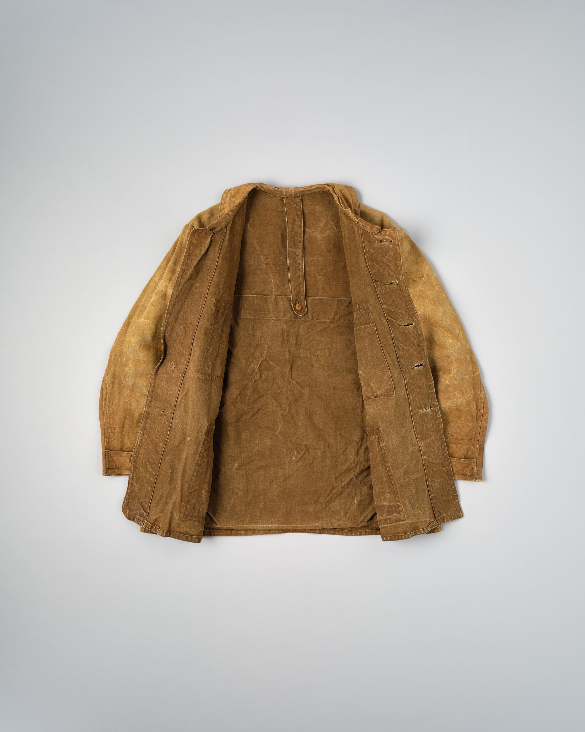 ［~30’s］French Vintage Linen Canvas Hunting Jacket With Chin Strap