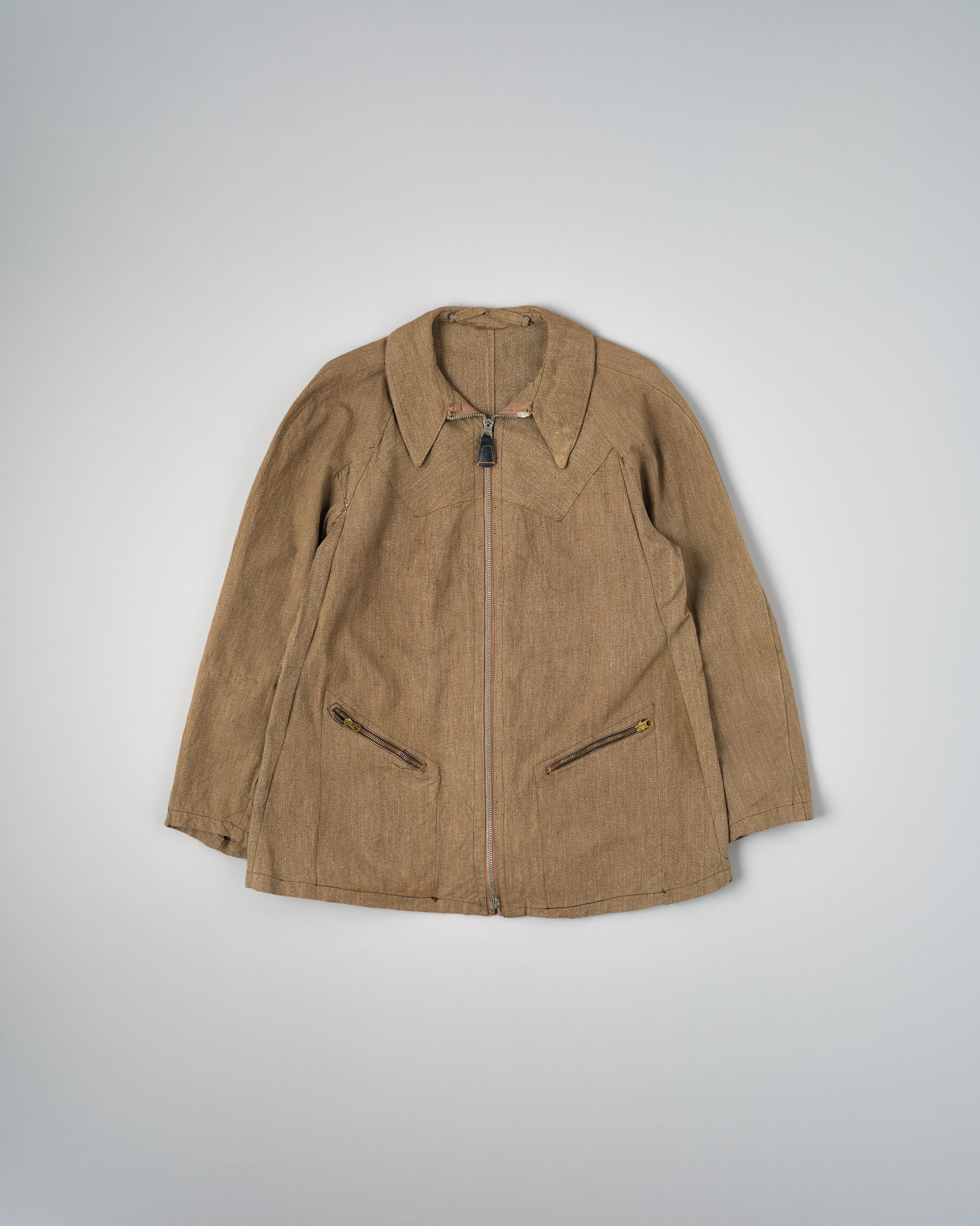 [~40’s] WWII German Air Force Brown Salt & Pepper Cotton Summer Flight Jacket "Tailor Made" "Lufwaffe"