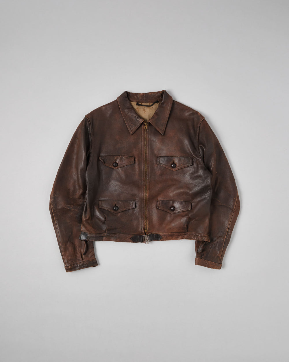 【~30's】French Vintage 4 Pockets Motorcycle Leather Jacket