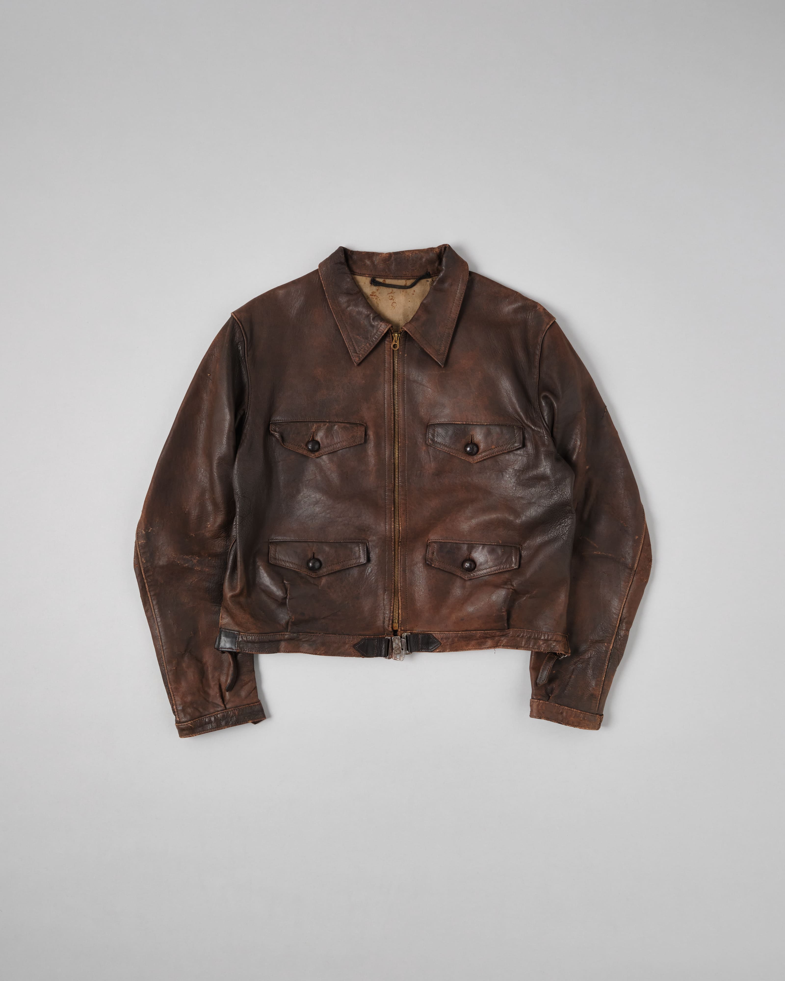 [~ 30'S] Veste en cuir de moto vintage 4 poches française