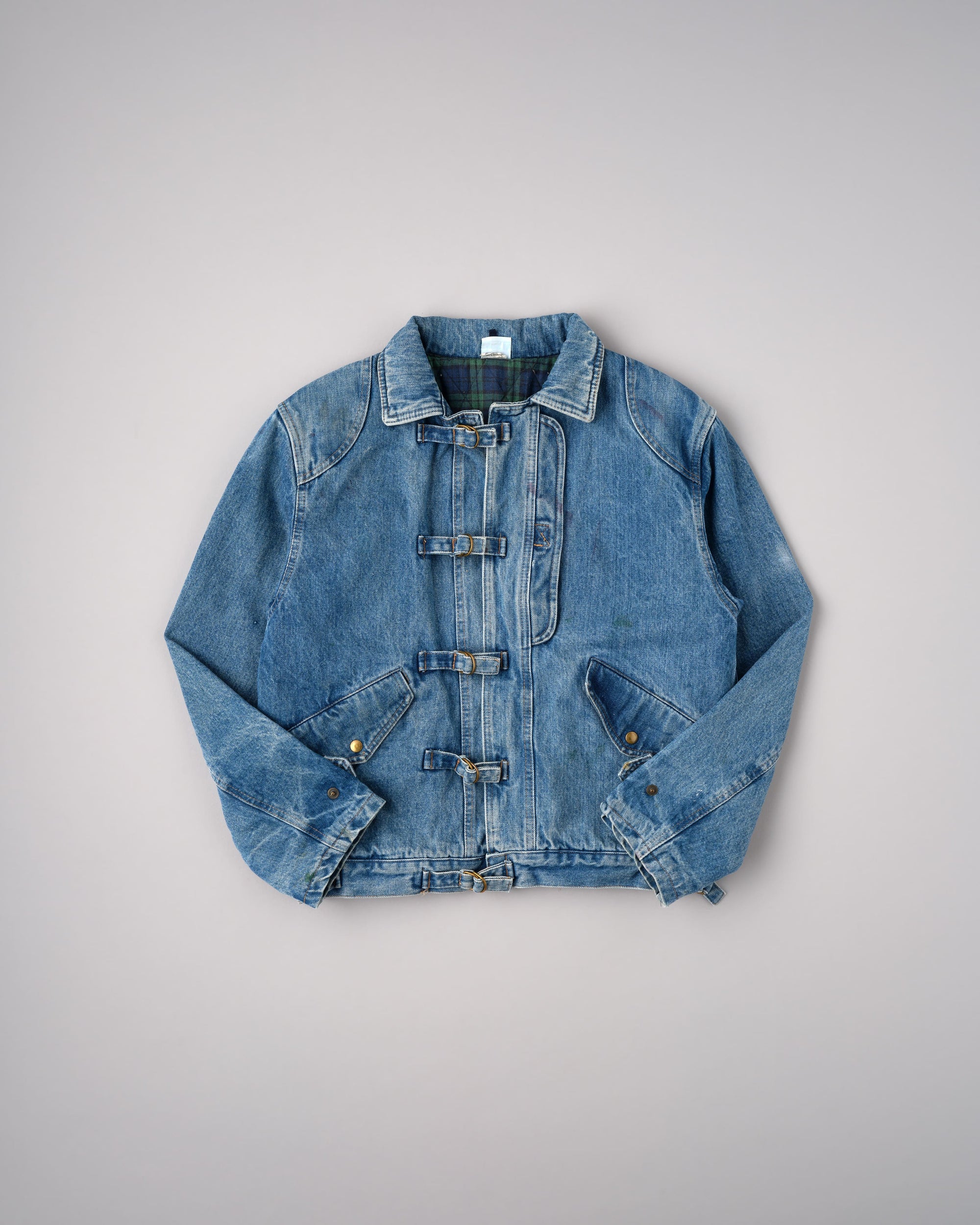 【~80’s】Italian Vintage D-ring Strap Front Design Denim Blouson Size.44