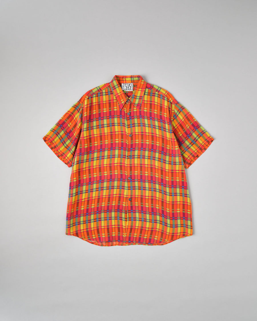 【~80's】Italian Vintage Silk Patterned S/S Shirt Size.XL の全体写真