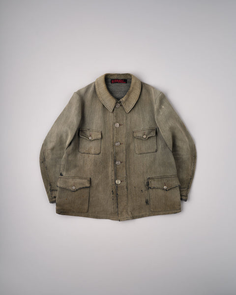 【~40's】French Vintage Gray Cotton Pique Hunting Jacket "Salt & Pepper Lining"