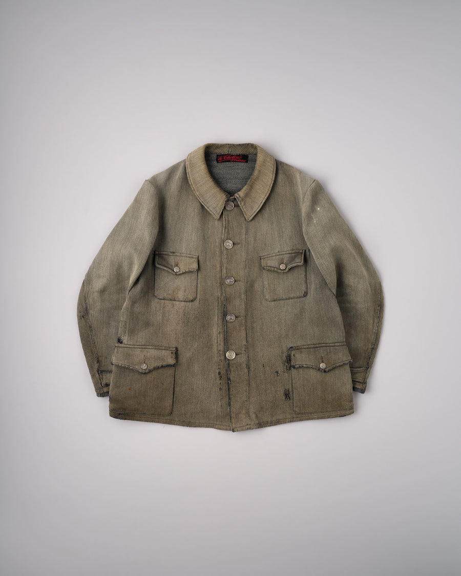 ［~40's］French Vintage Gray Cotton Pique Hunting Jacket "Salt & Pepper Lining" 전체 사진