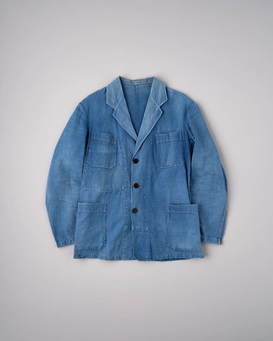 ［~40's］French Vintage Indigo Metis 4 Pockets Lapel Work Jacket 전체 사진