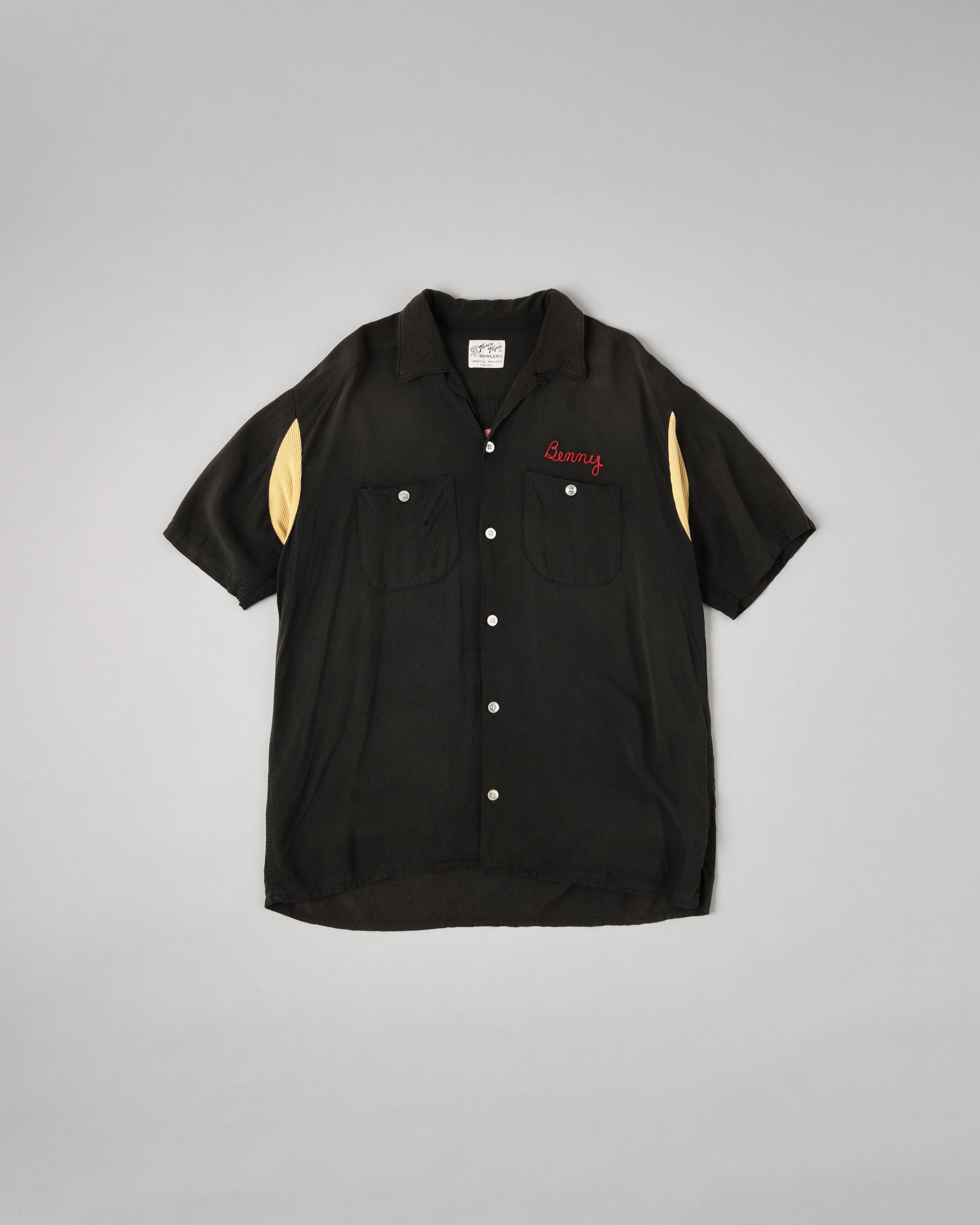 【~60's】American Vintage Black Rayon S/S Bowling Shirt Size.L