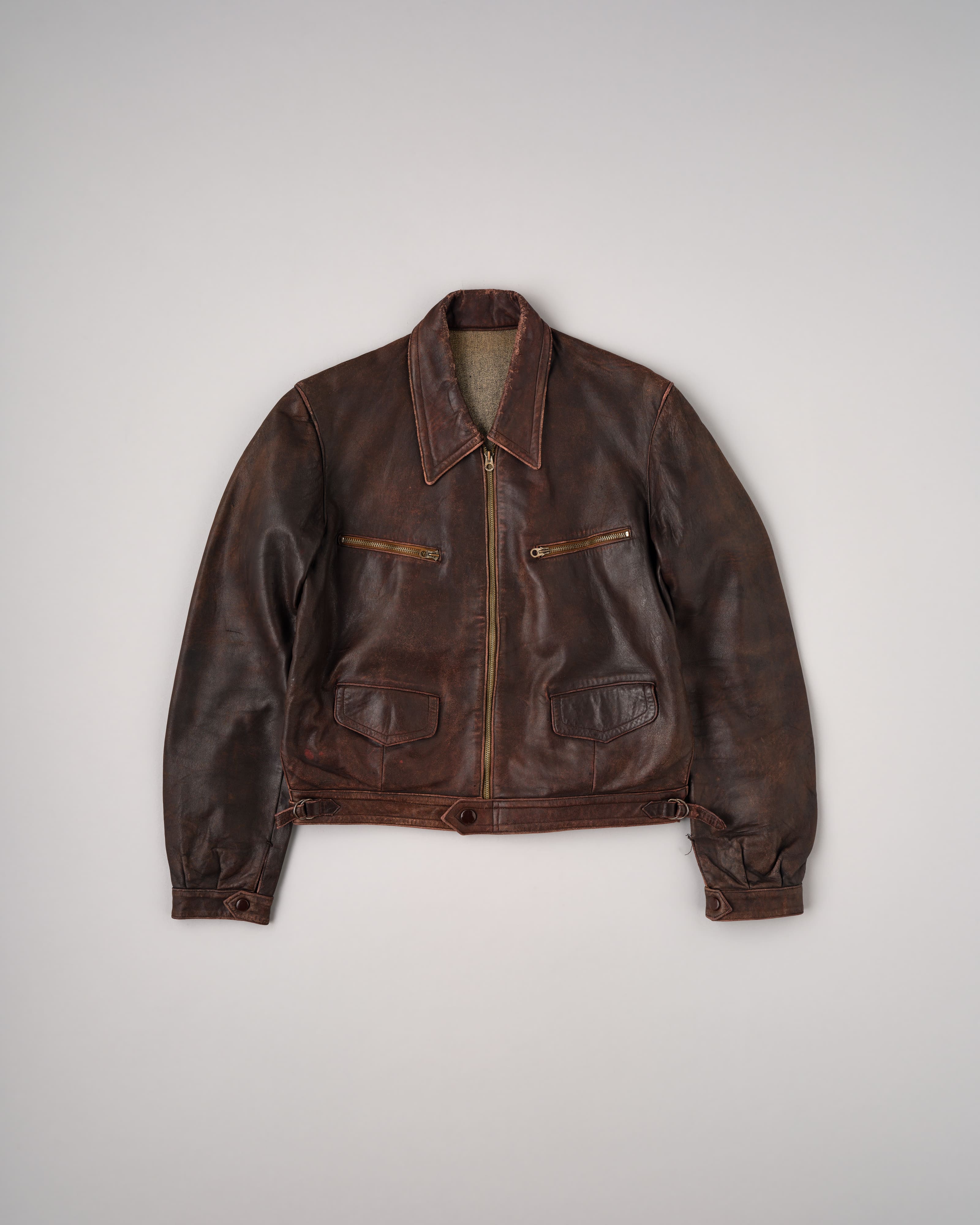 40's] French Vintage Hartmann Type Motorcycle Leather Jacket