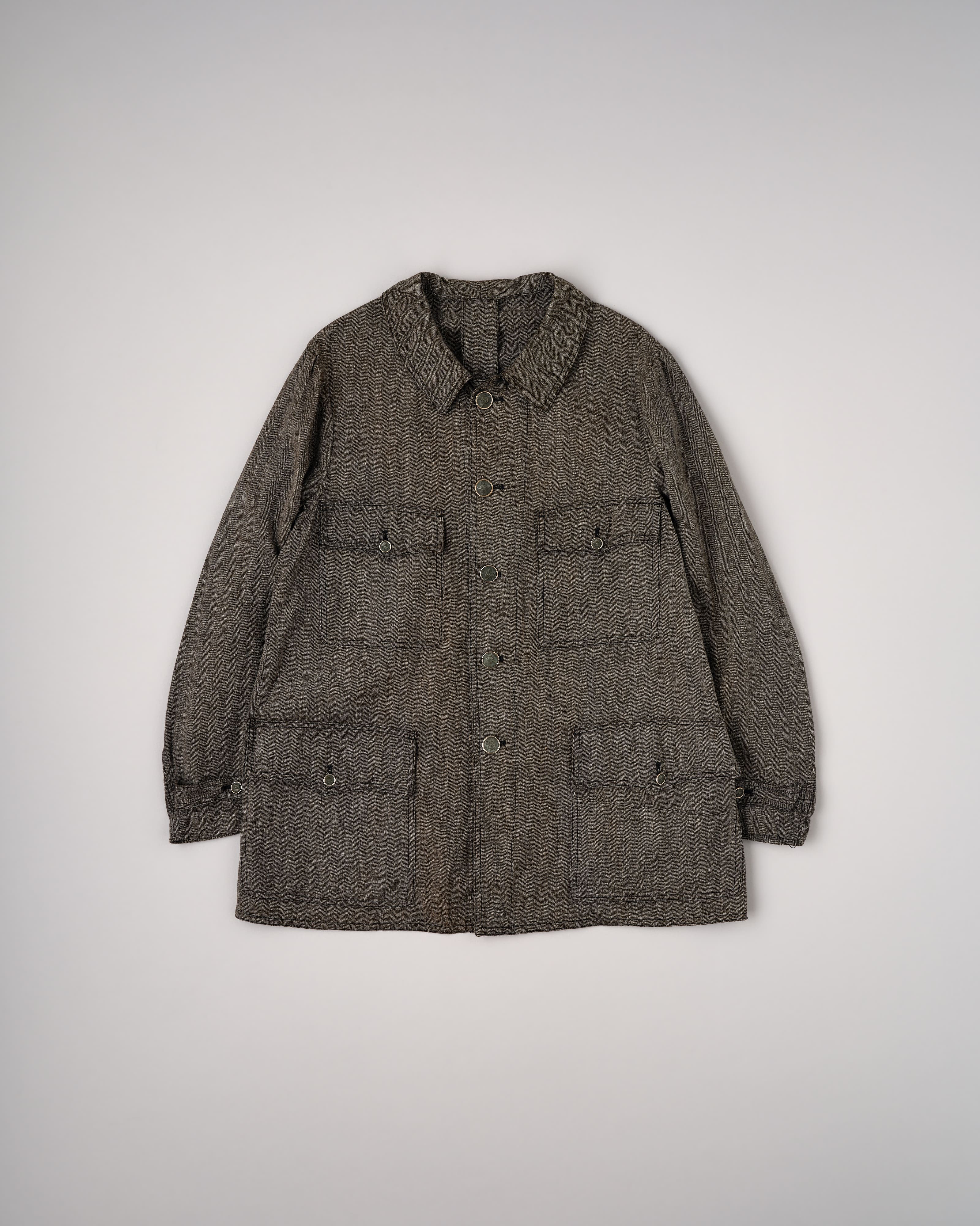 30's】French Vintage Salt & Pepper HBT Cotton Hunting Jacket