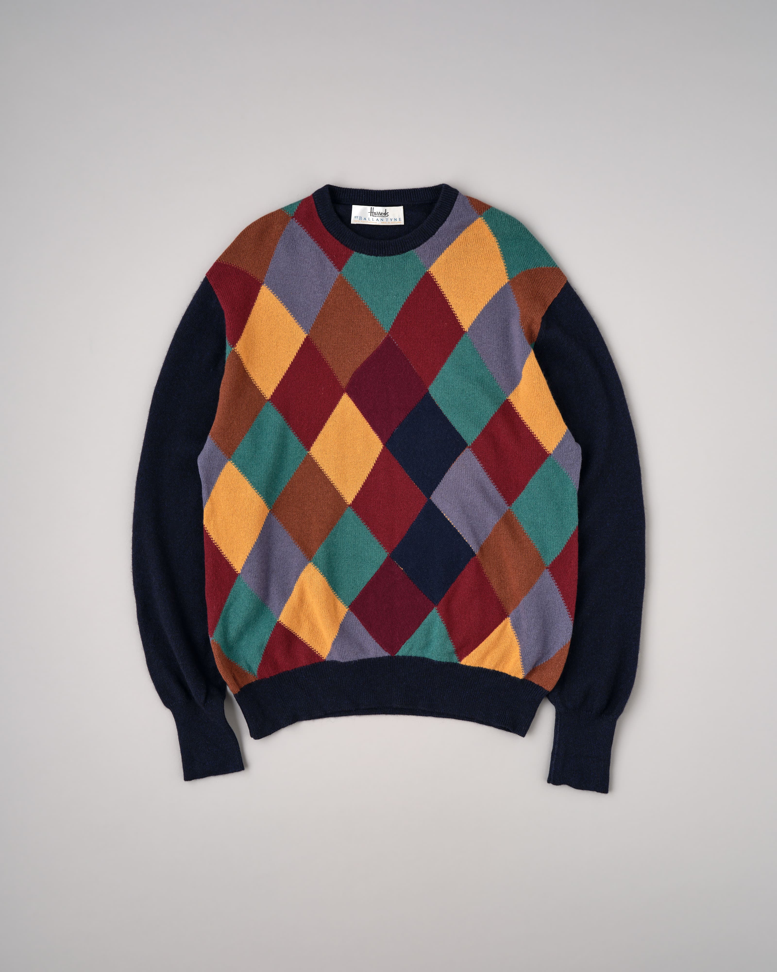 [~90's]Old BALLANTYNE Pure Cashmere Argyle Pattern Crew-Neck Sweater Size.48 "Harrods 별주"