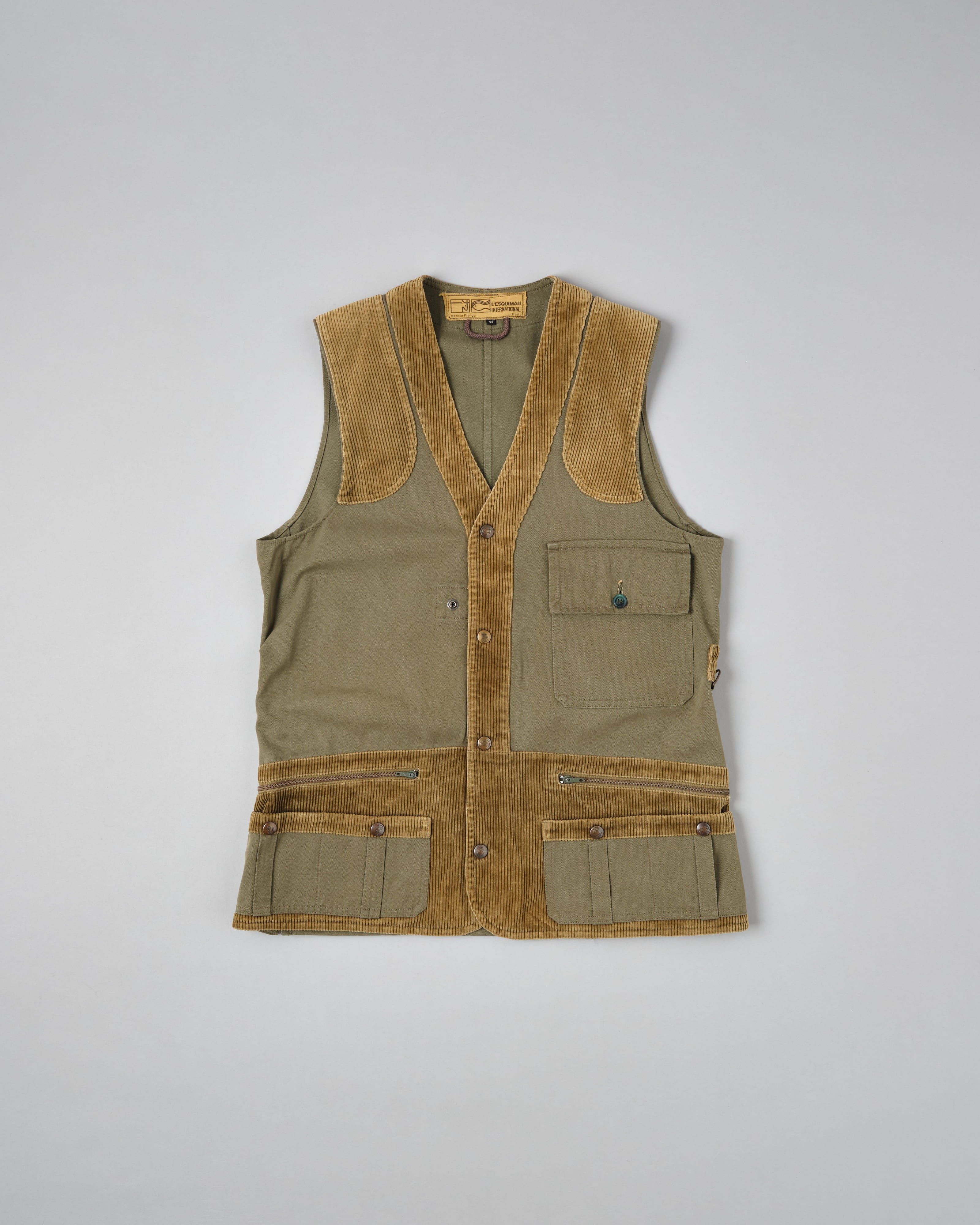【~80's】French Vintage Switching Cotton Corduroy Hunting Vest Size.44 "L'ESQUIMAU INTERNATIONAL"