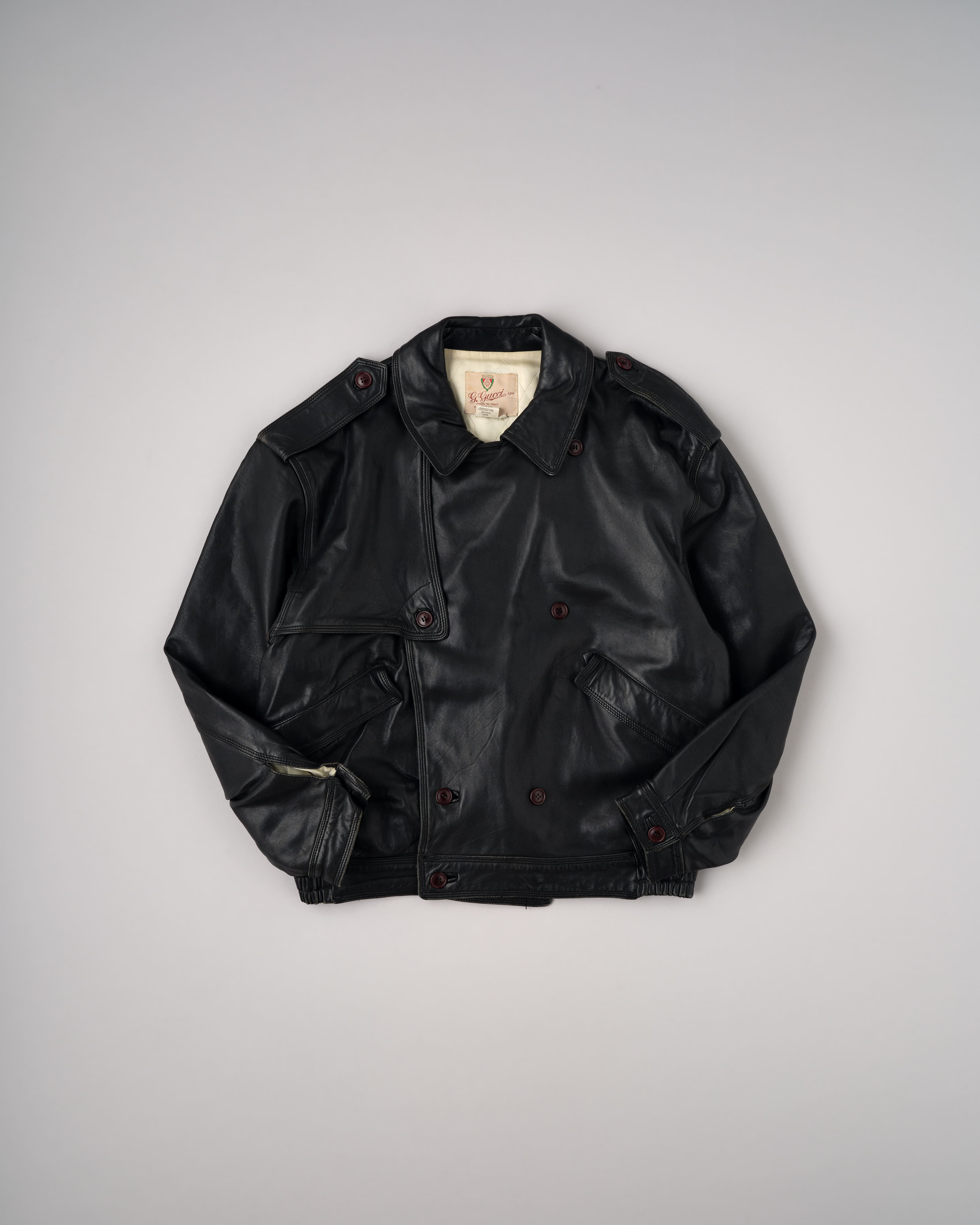 70's】Old GUCCI Black Leather Blouson Size.50